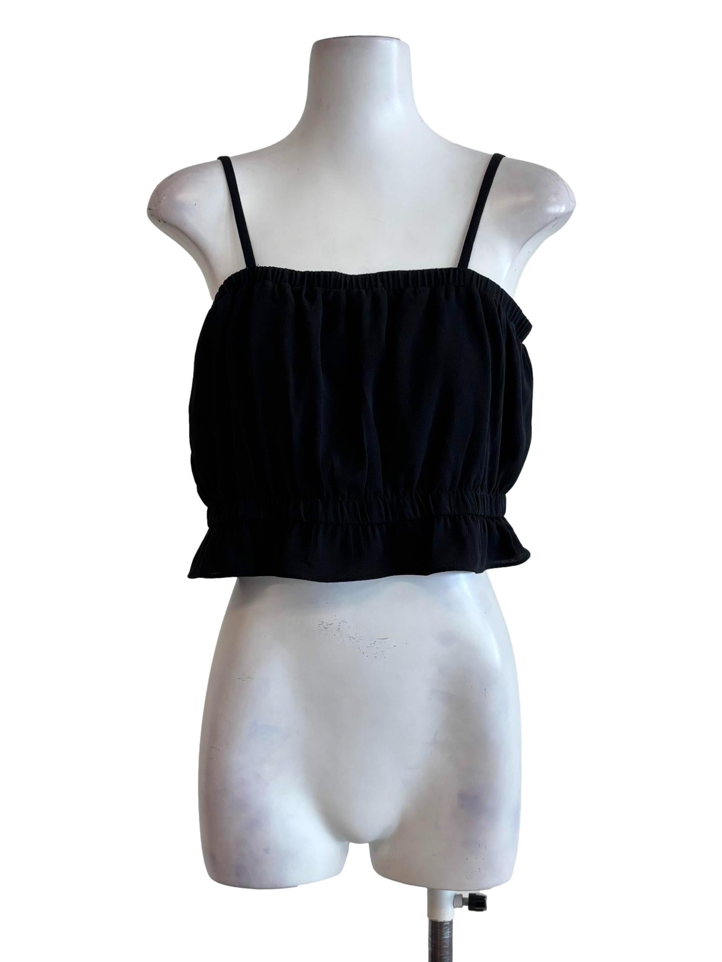 Black Spaghetti Strap Fitted Waist Crop Top