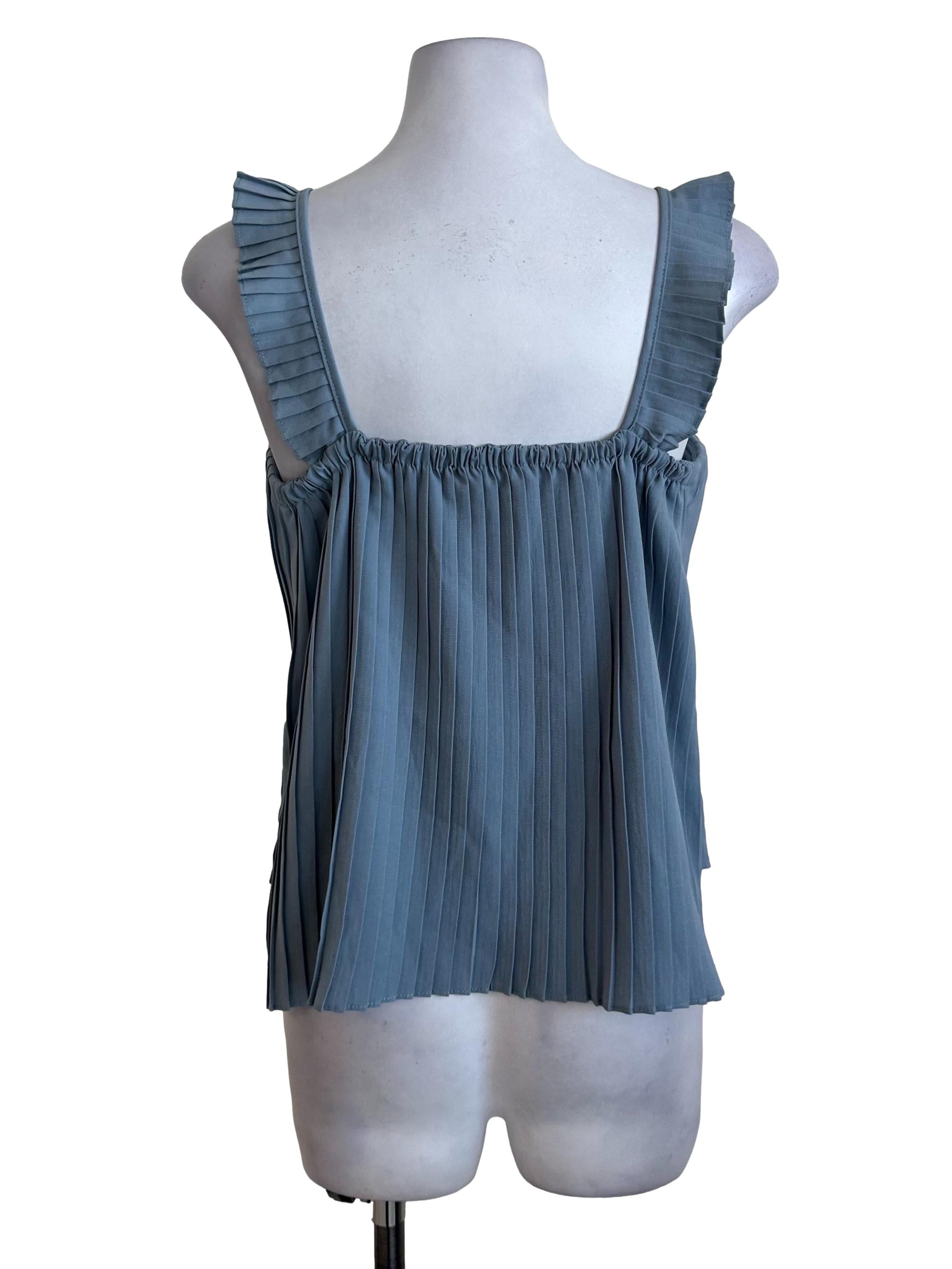 Dusty Blue Pleated Tiered Top
