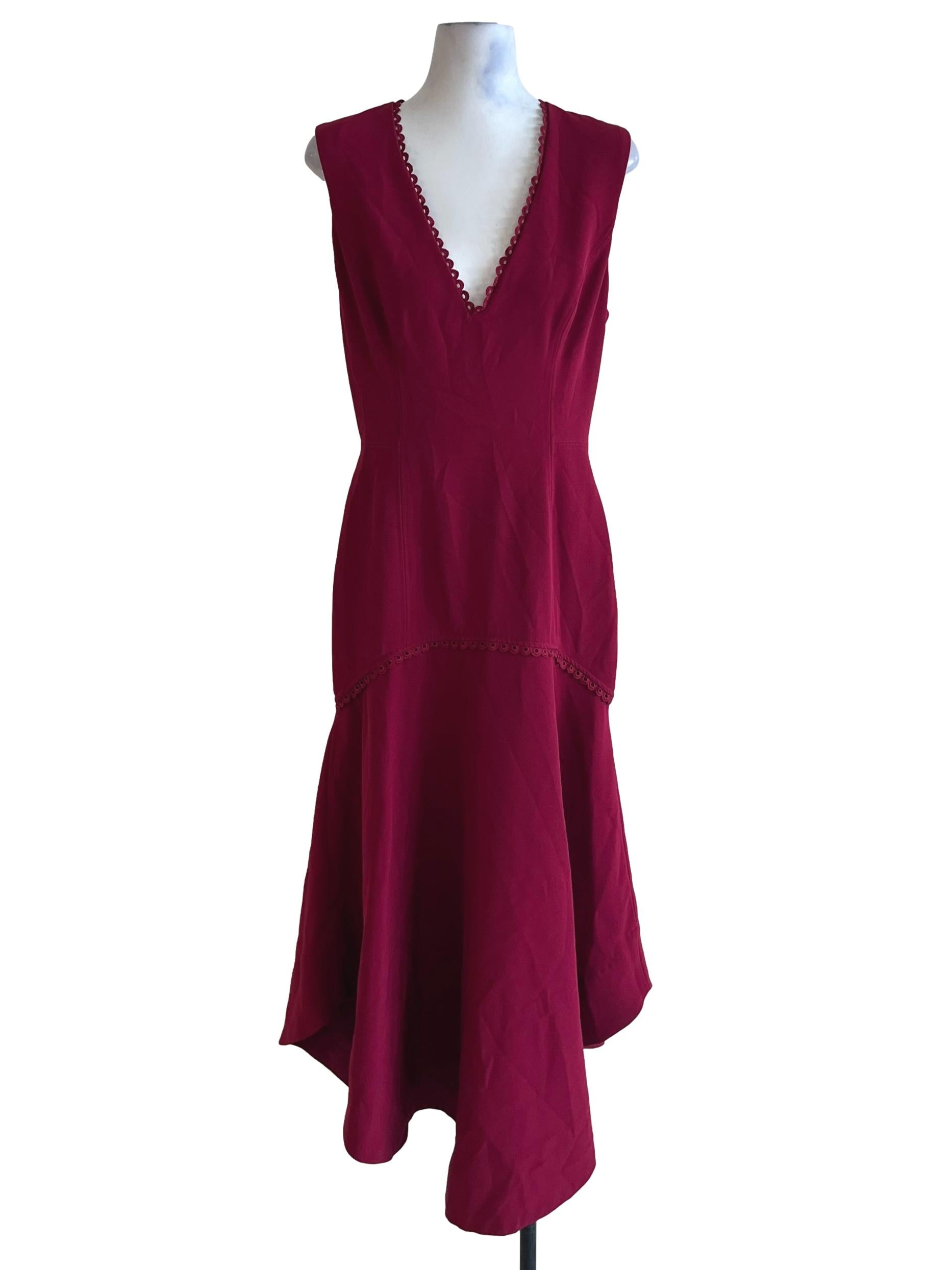 Wine Red V-Neckline A-Line Dress