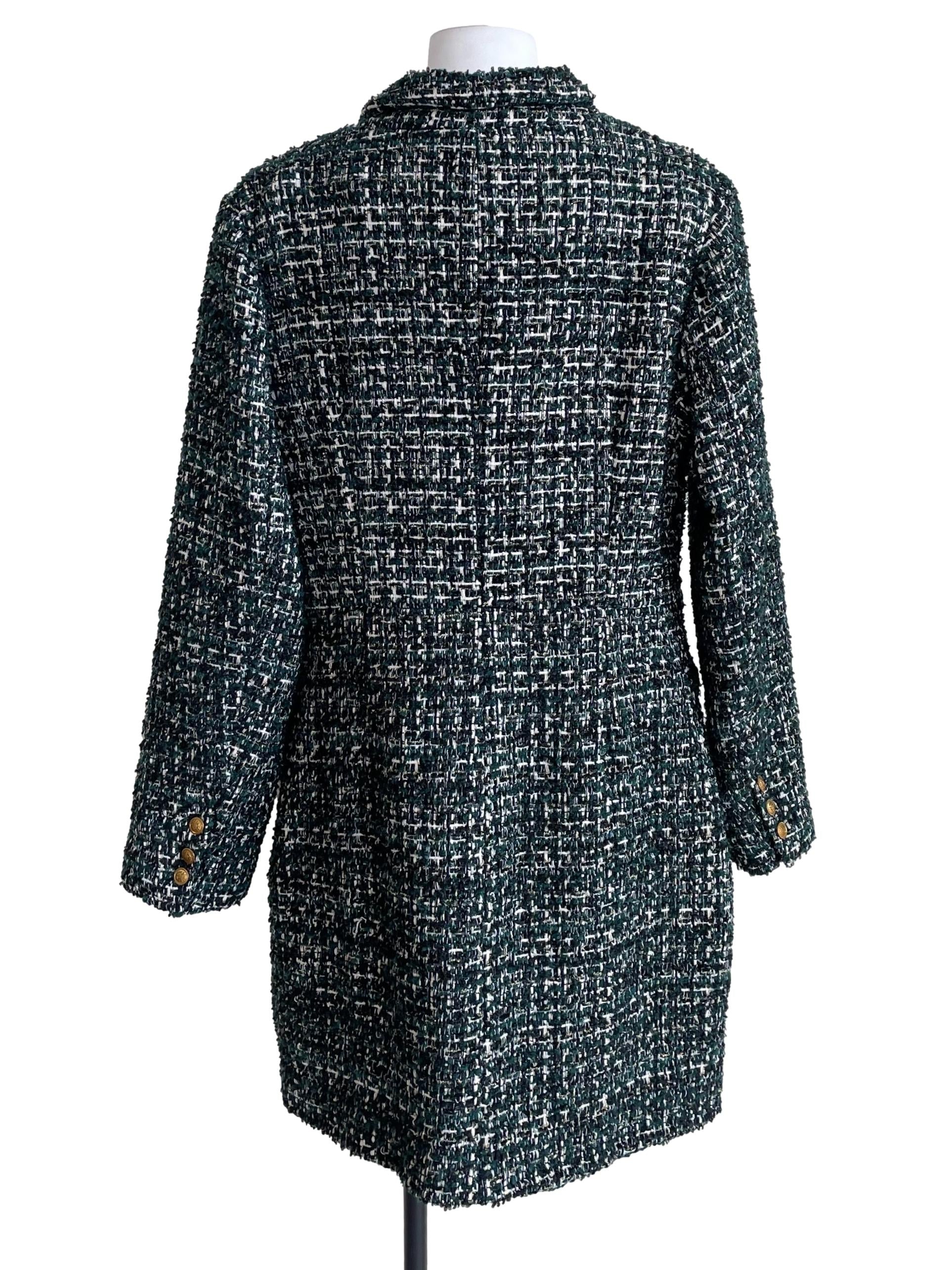 Pine Green Tweed Double Breasted Long Blazer