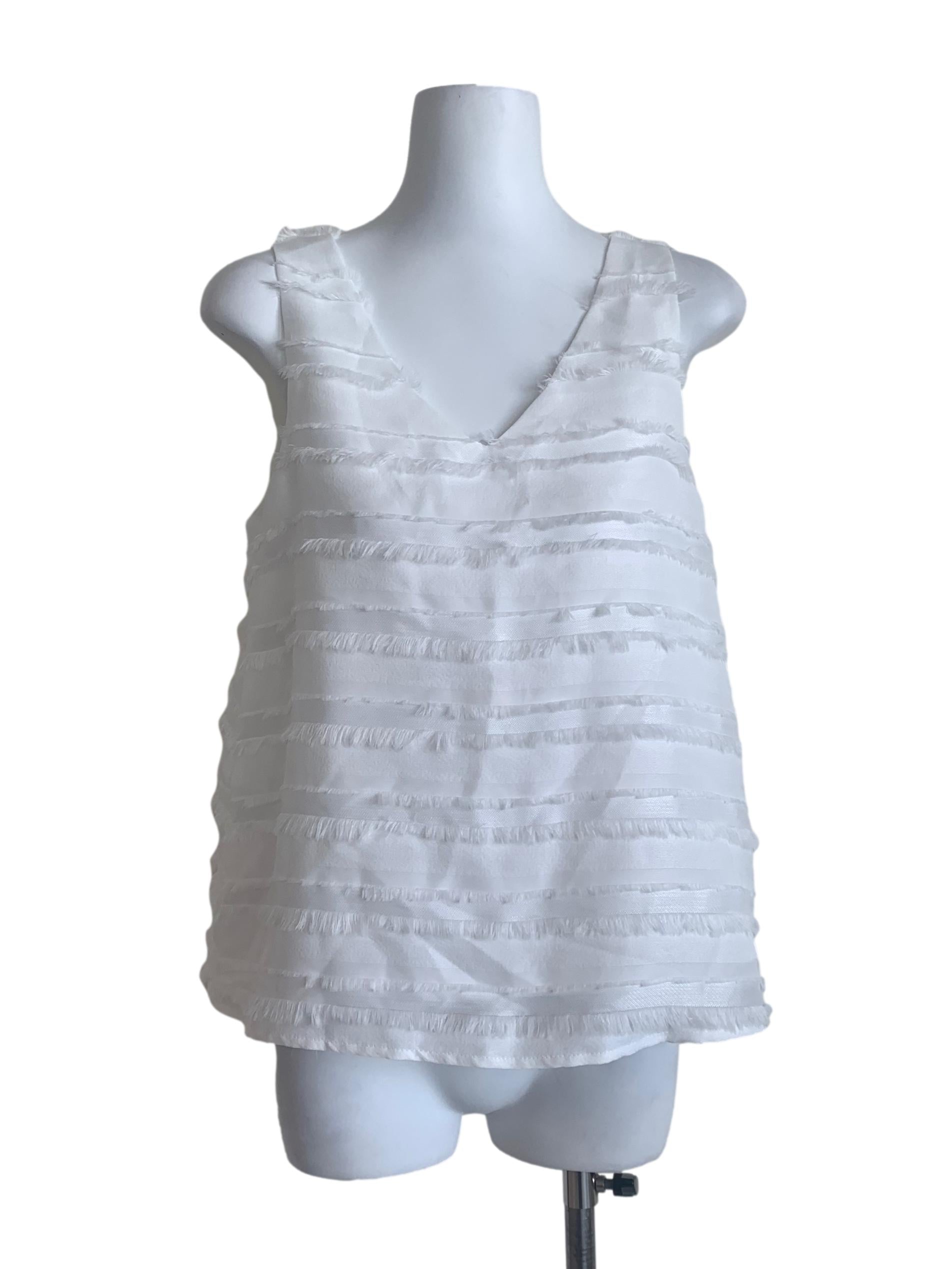 Pearl White Deep V Neck Pattern Top