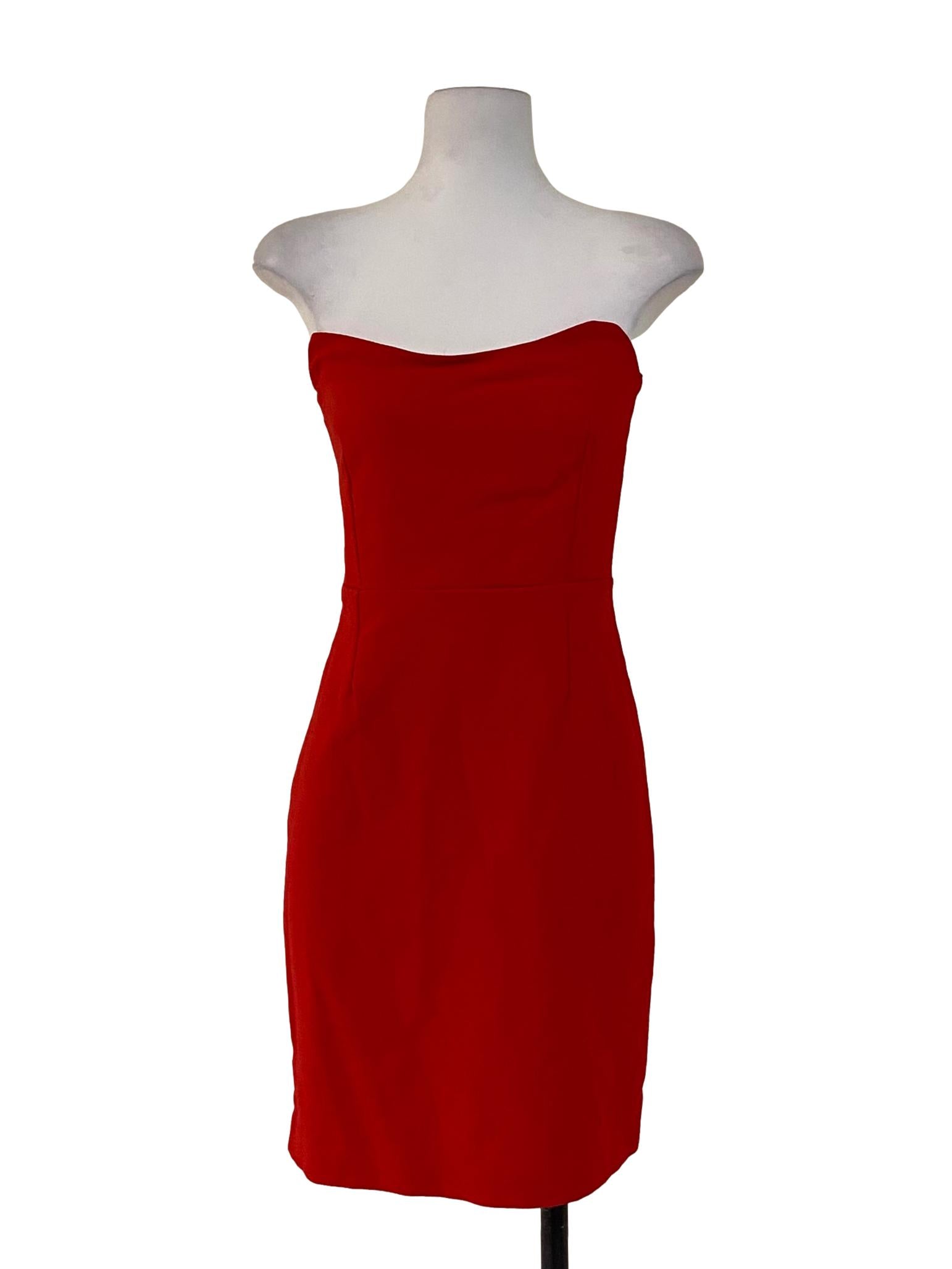 Bright Red Strapless Herringbone Slit Mini Dress