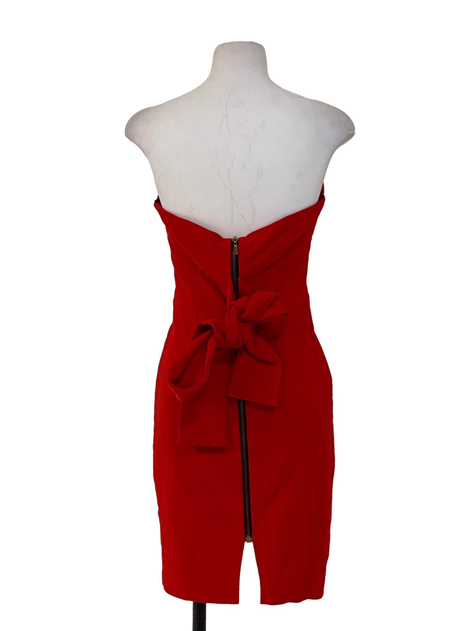 Bright Red Strapless Herringbone Slit Mini Dress