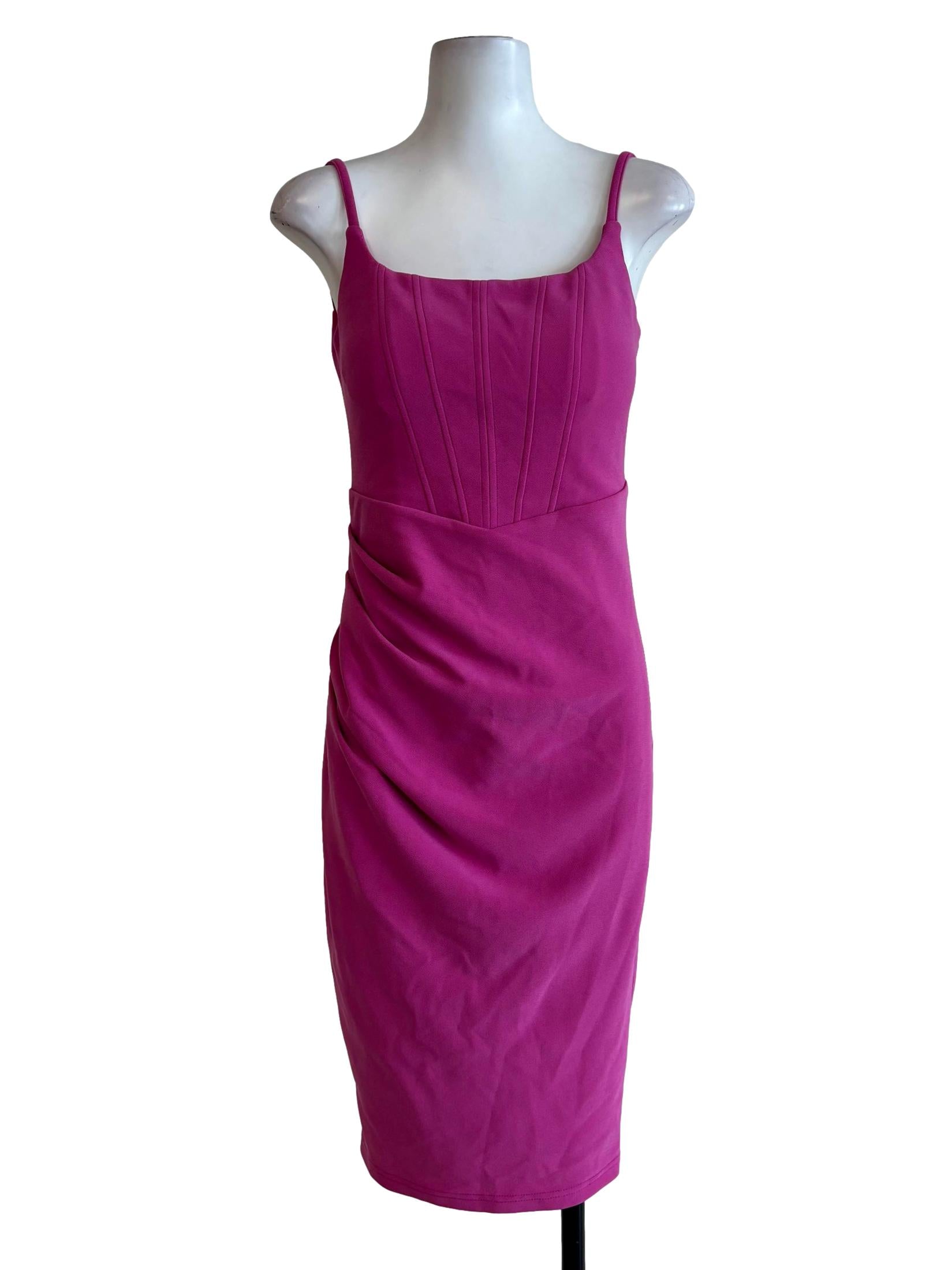 Magenta Spaghetti Strap Square Neck Bodycon Dress