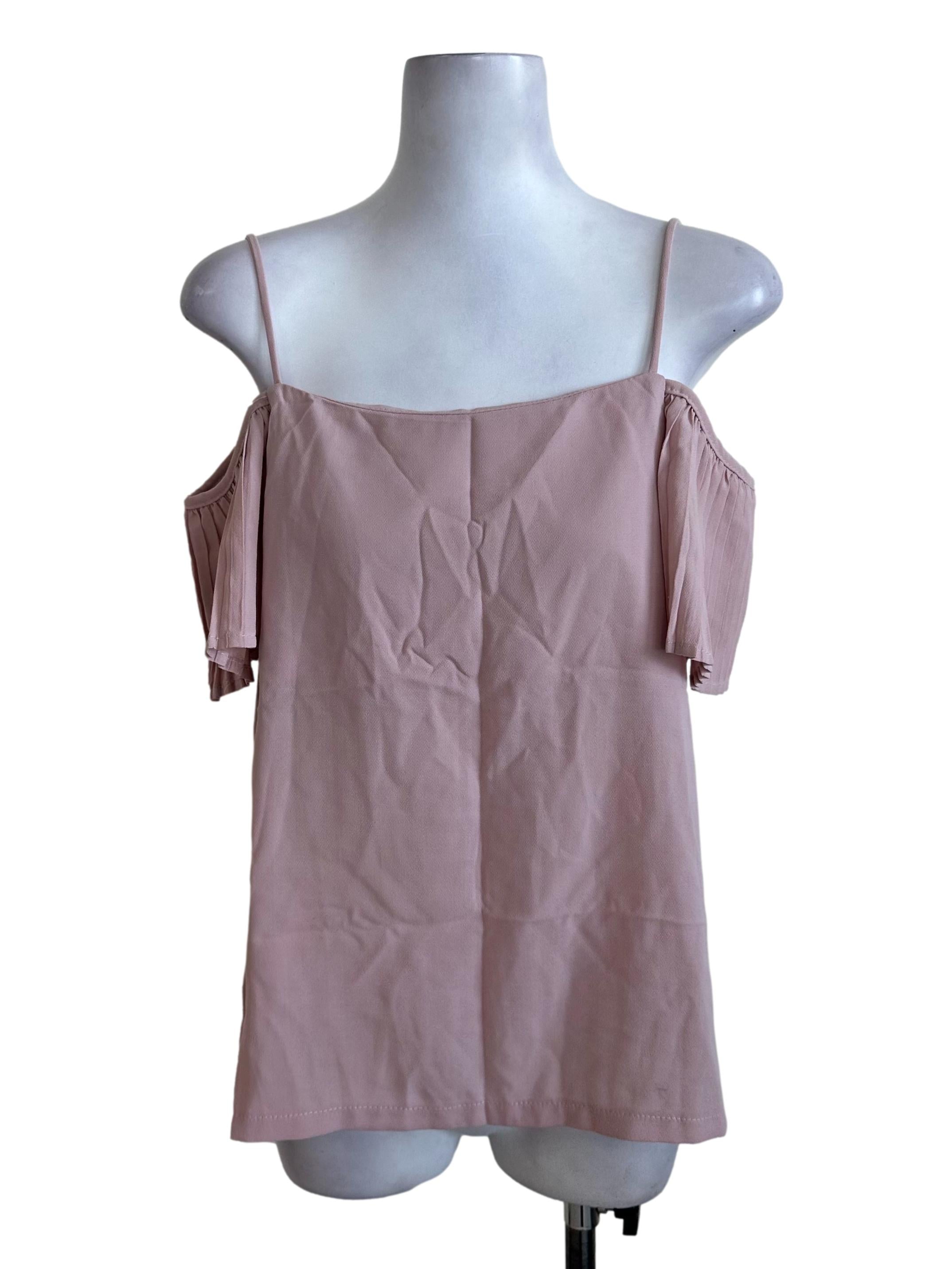 Dusty Pink Pleated Sleeve Off Shoulder Top