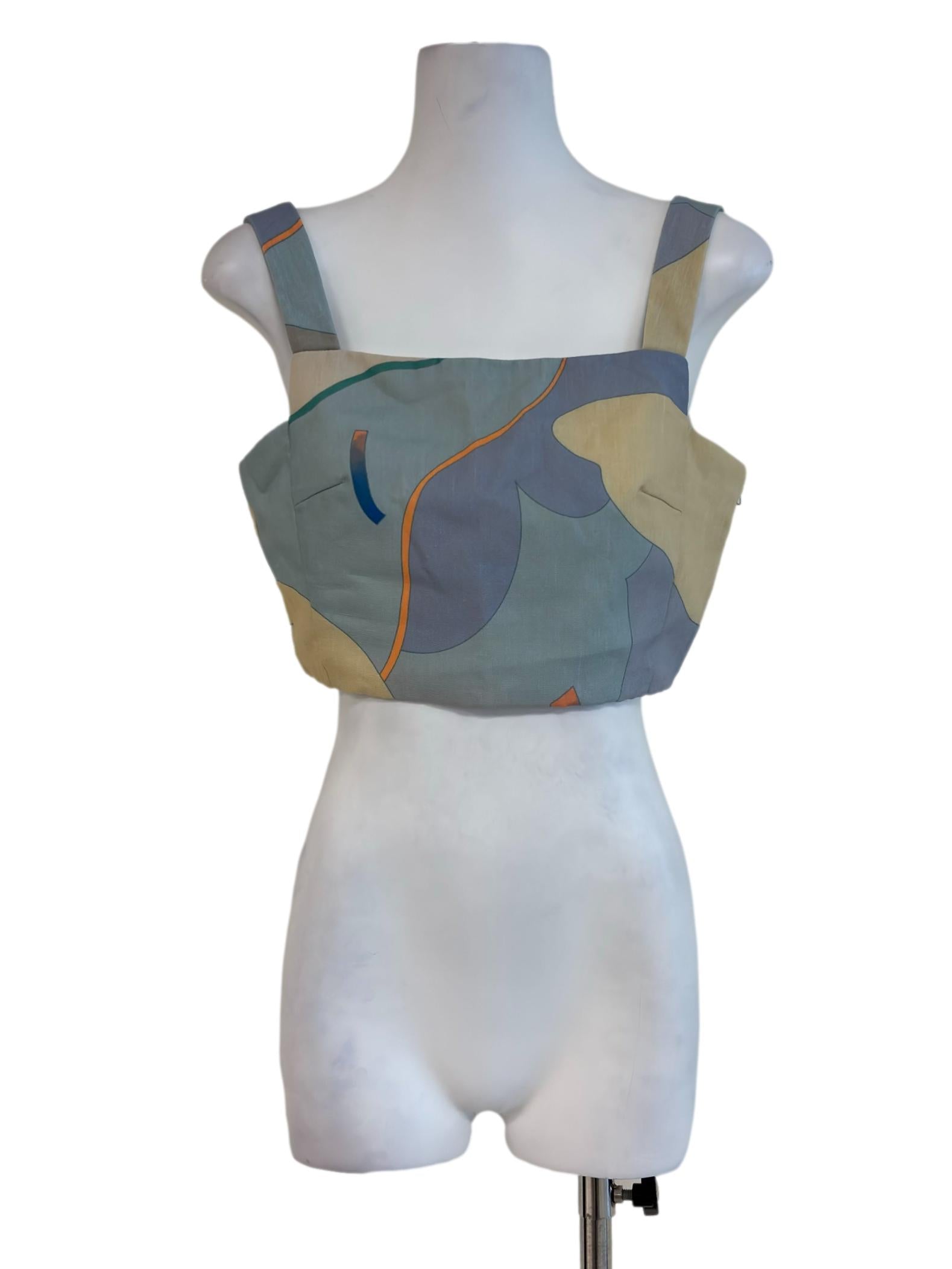 Blue Tones Pattern Cropped Top OSN