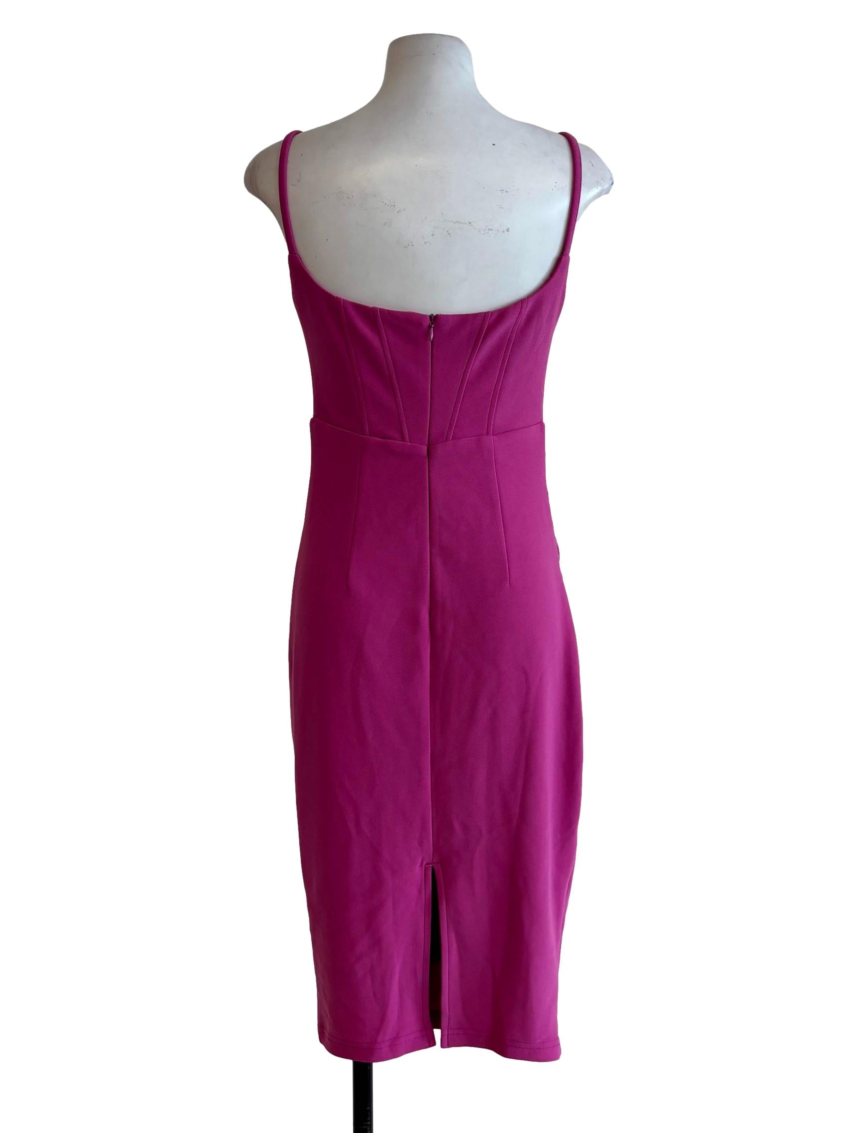 Magenta Spaghetti Strap Square Neck Bodycon Dress