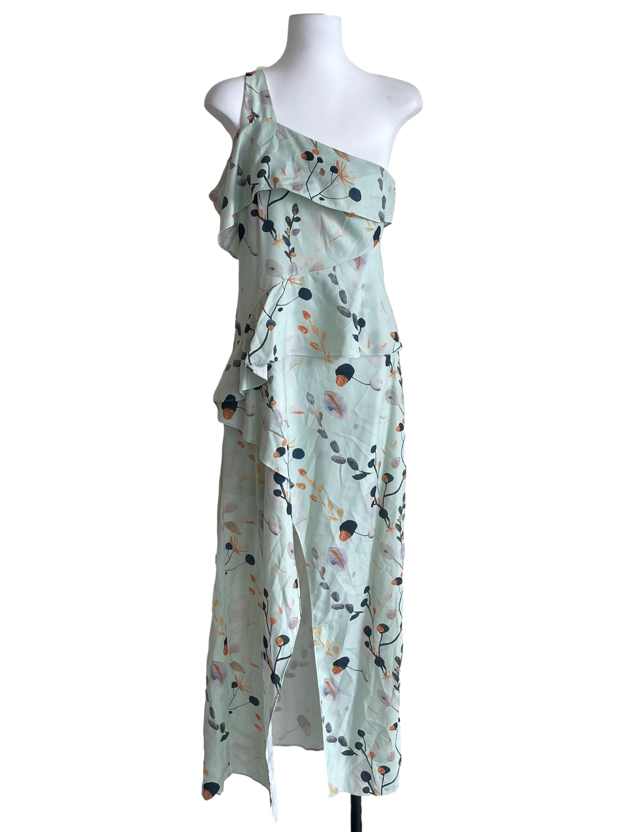 Pastel Green Floral Single Strap Bodycon Dress