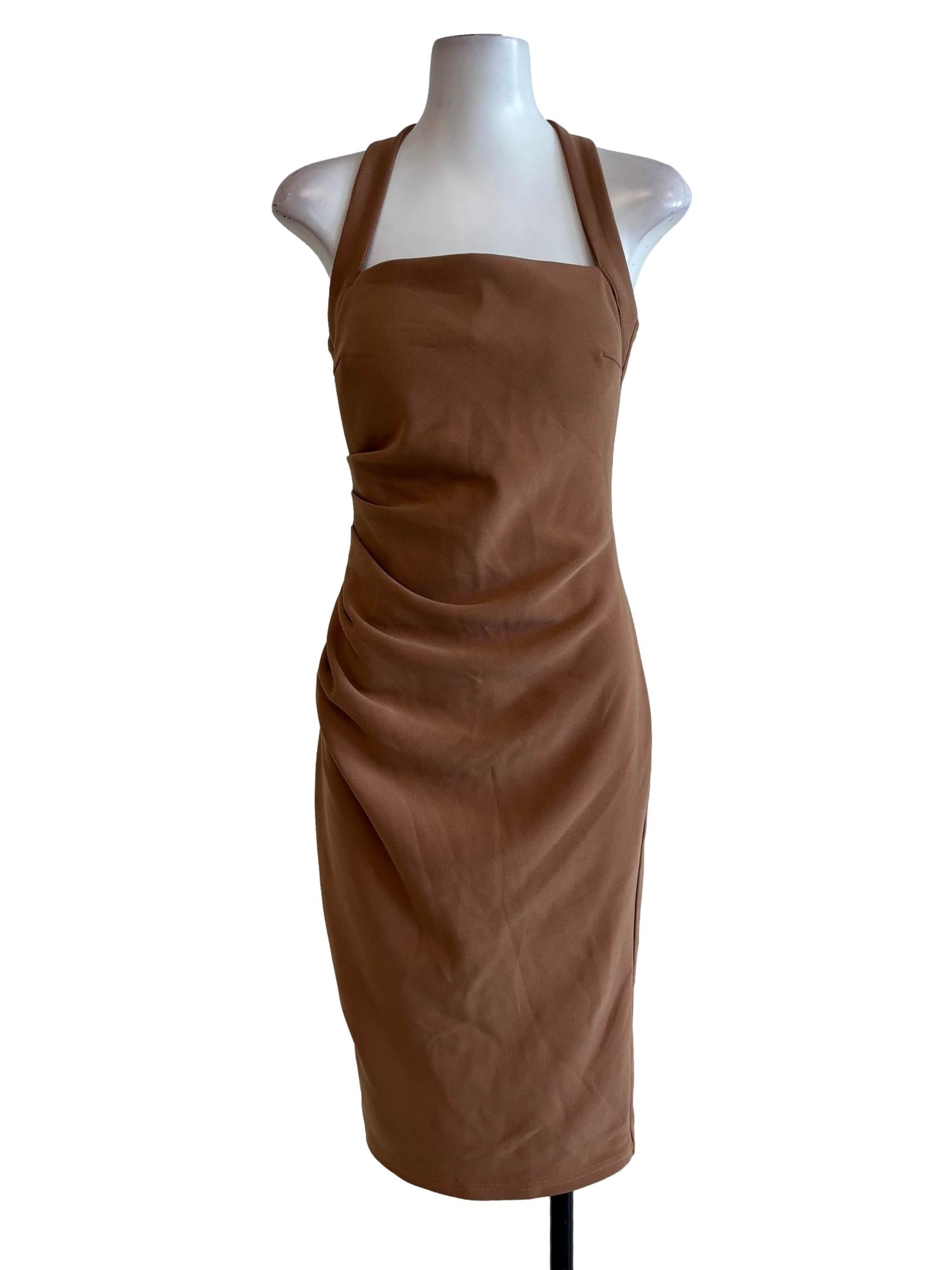 Tan Brown Bodycon Halter Dress