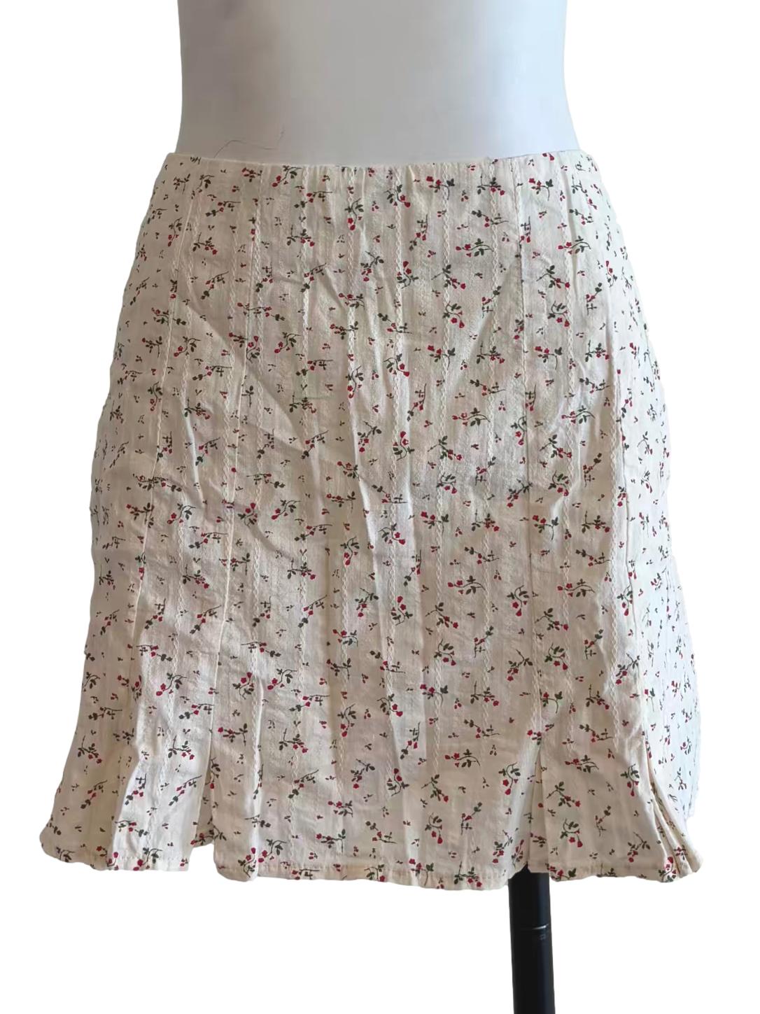 Cream Floral Mini Cotton Skirt
