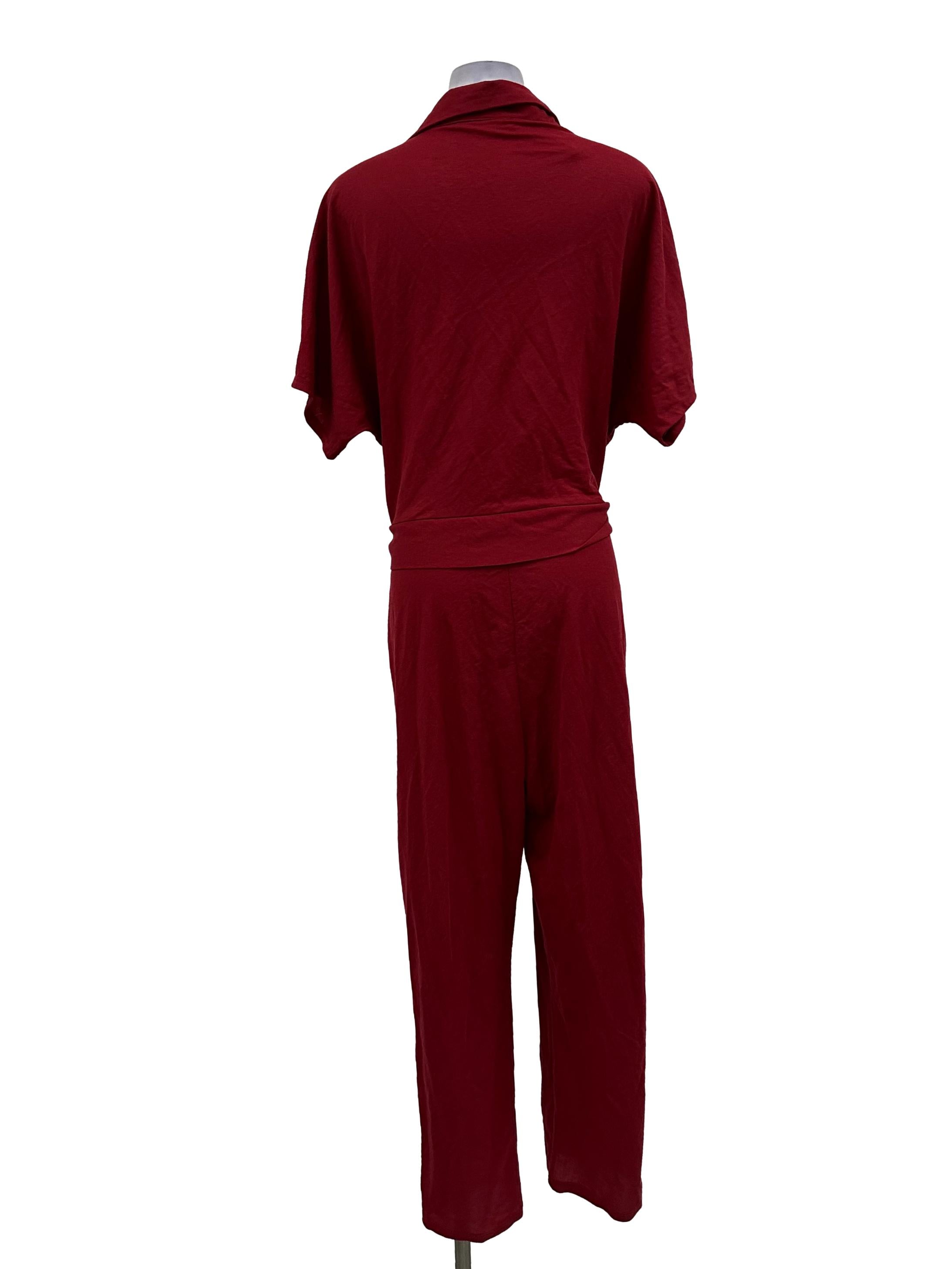 Maroon Red Collared Jumpsuit