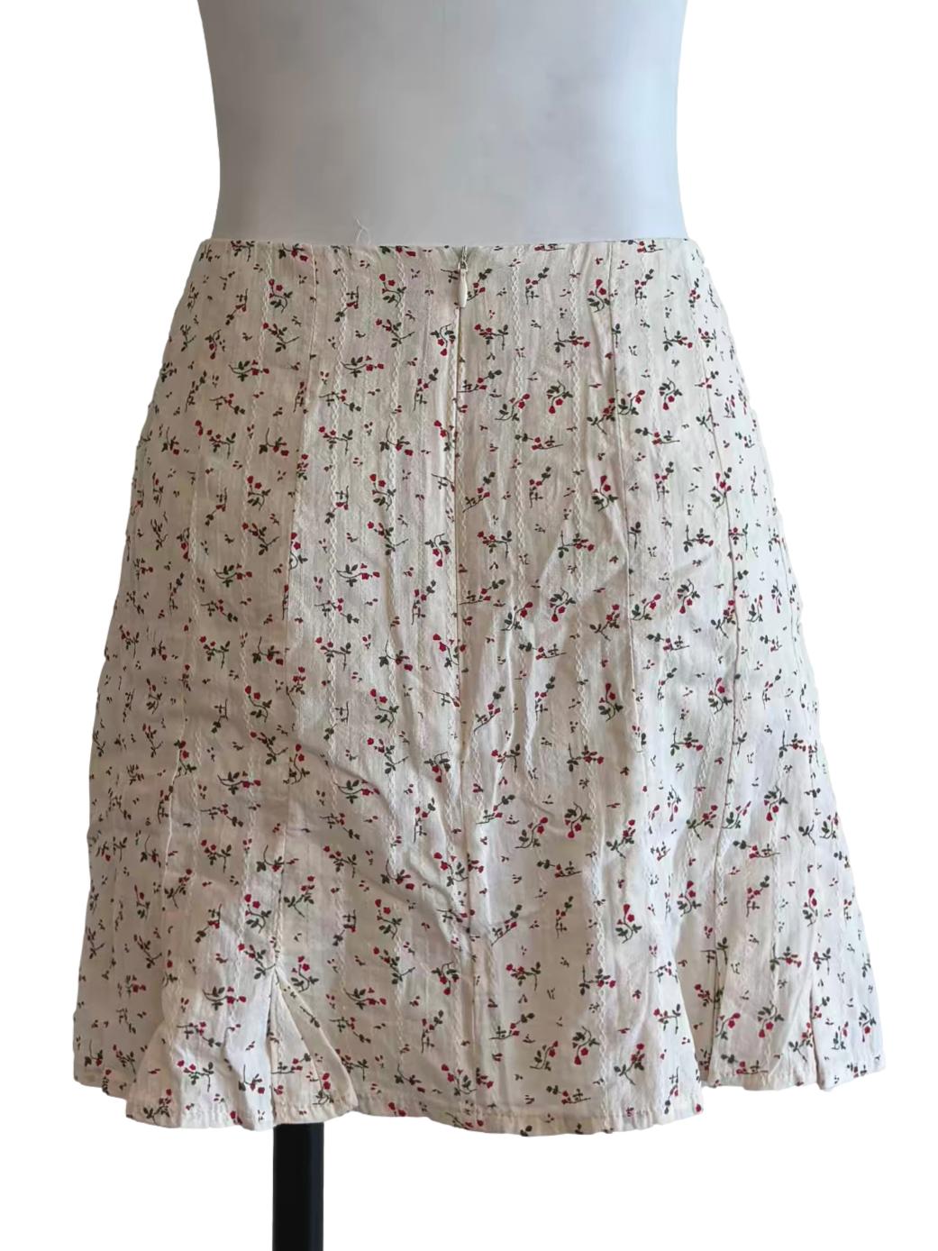 Cream Floral Mini Cotton Skirt