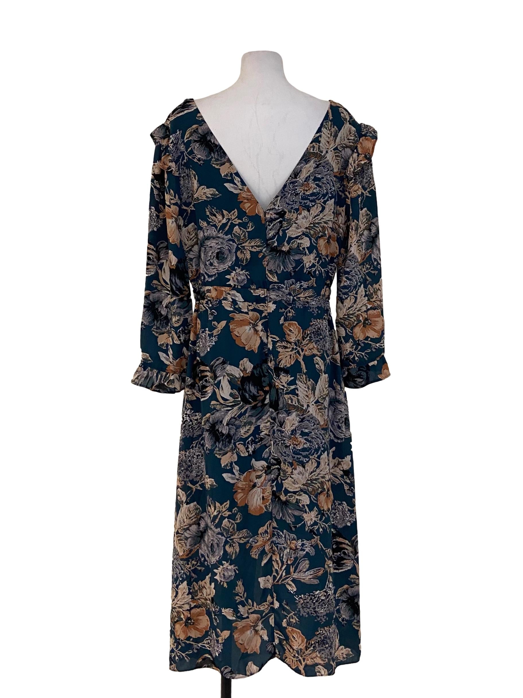 Aegean Blue Floral V-Neck Slit Dress