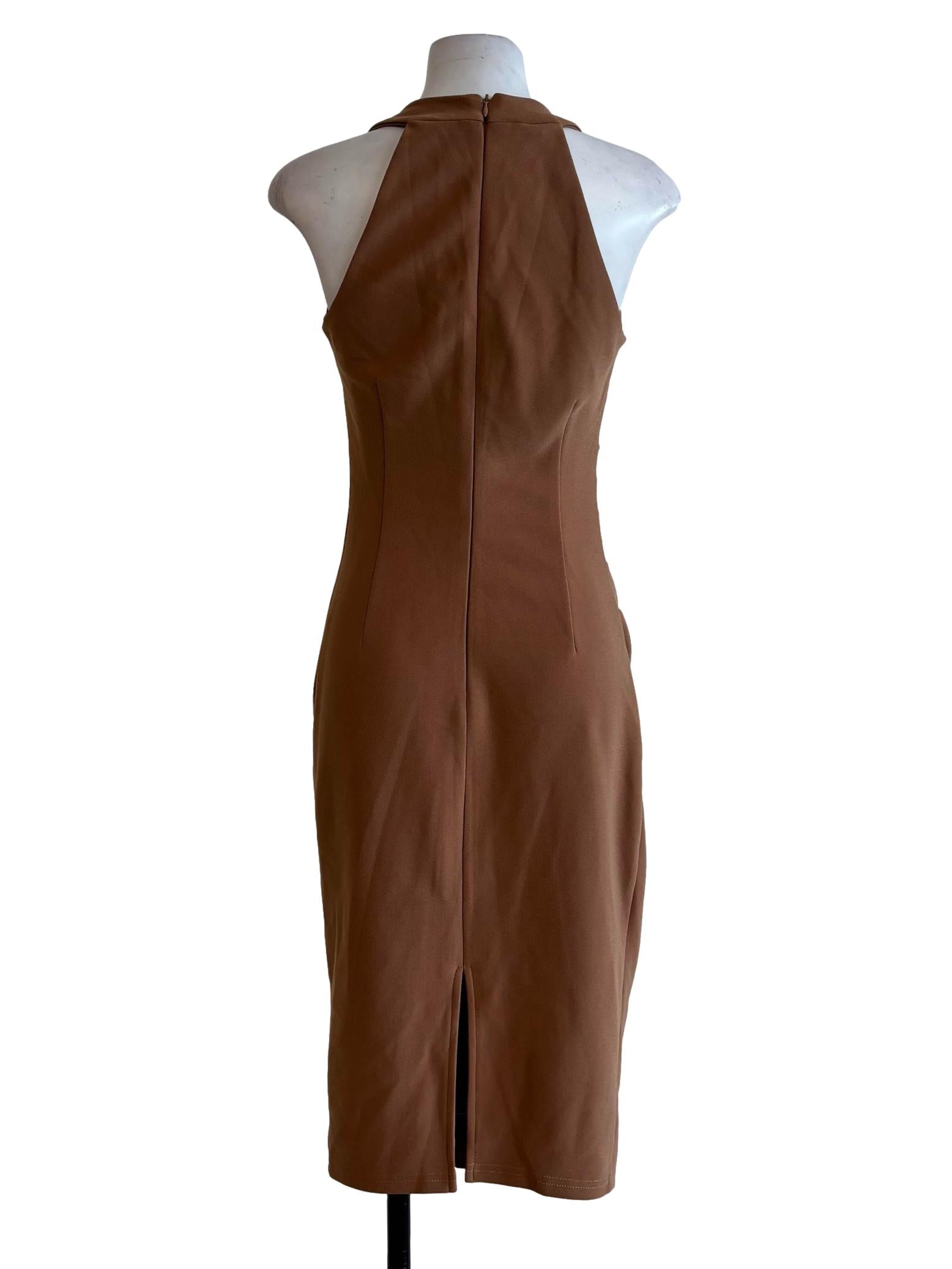 Tan Brown Bodycon Halter Dress