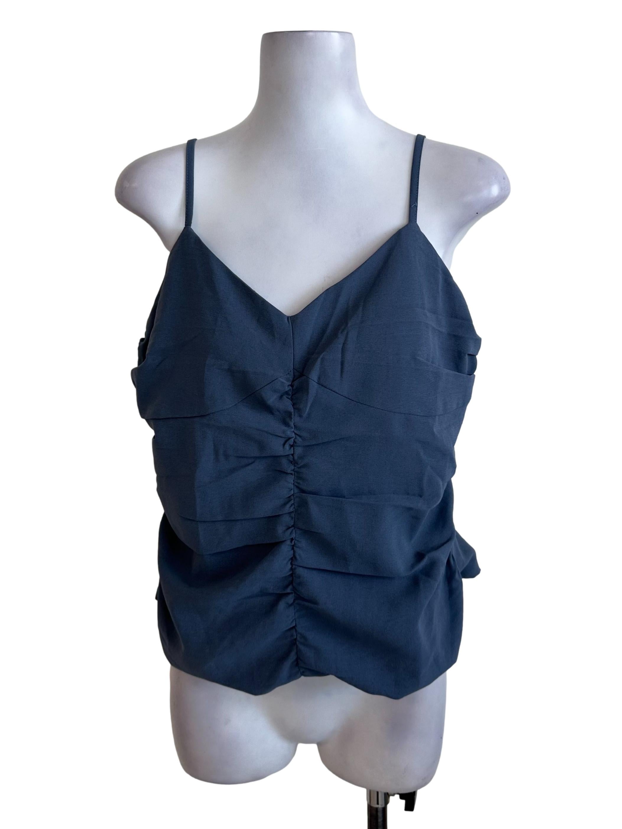 Spruce Blue Ruched V Neck Top