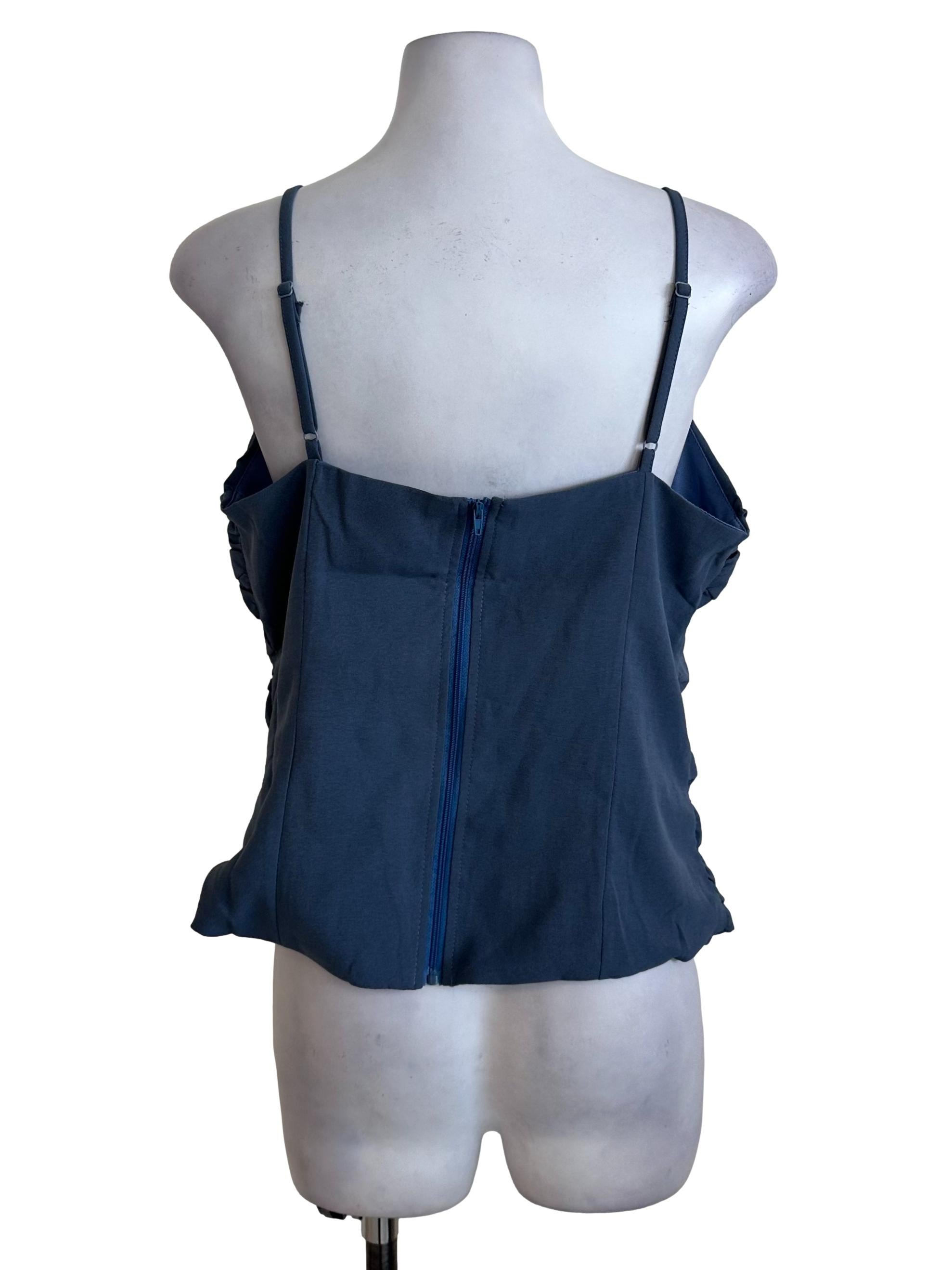Spruce Blue Ruched V Neck Top