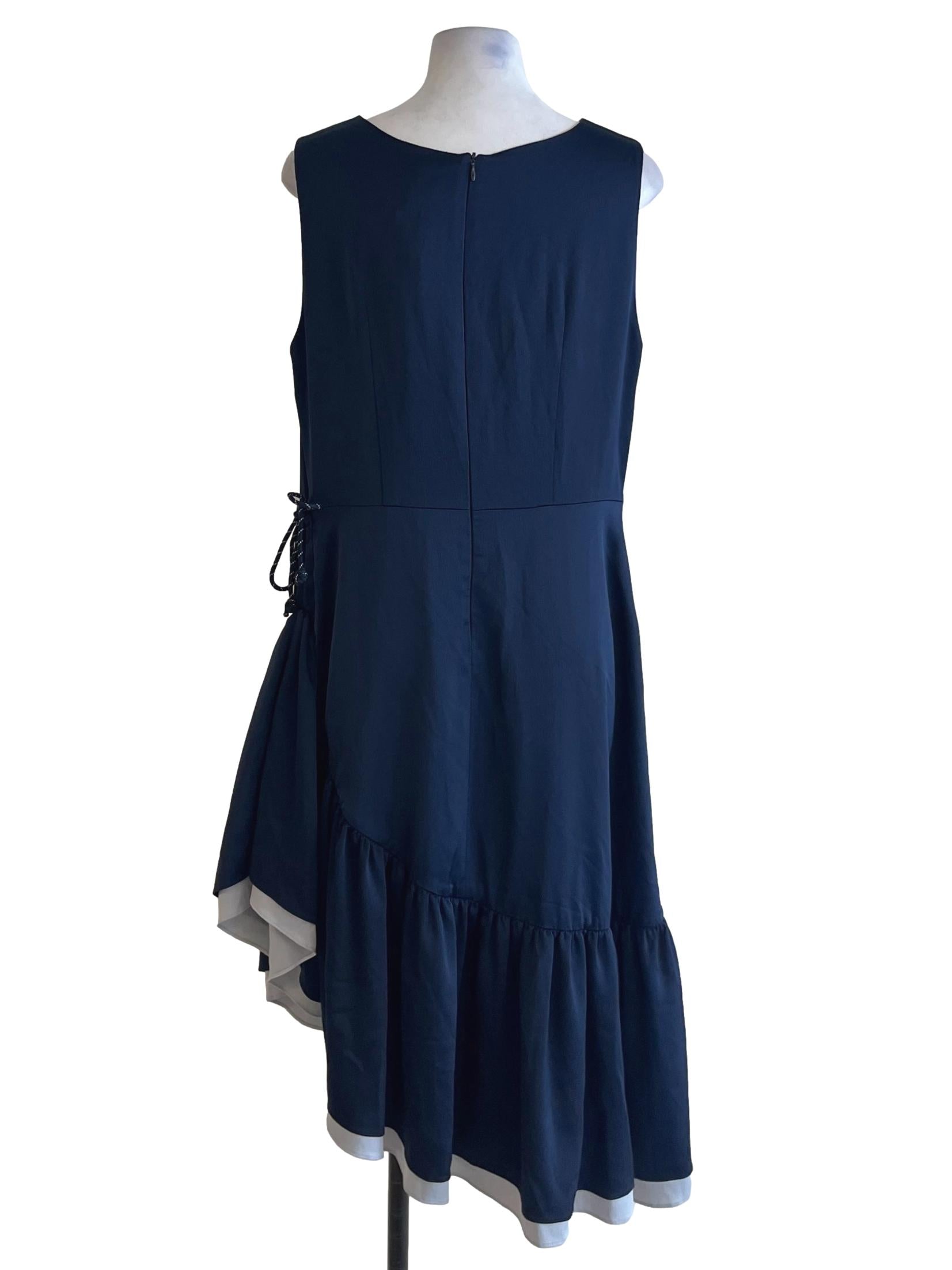 Navy Blue Jewel Neckline Sheath Dress