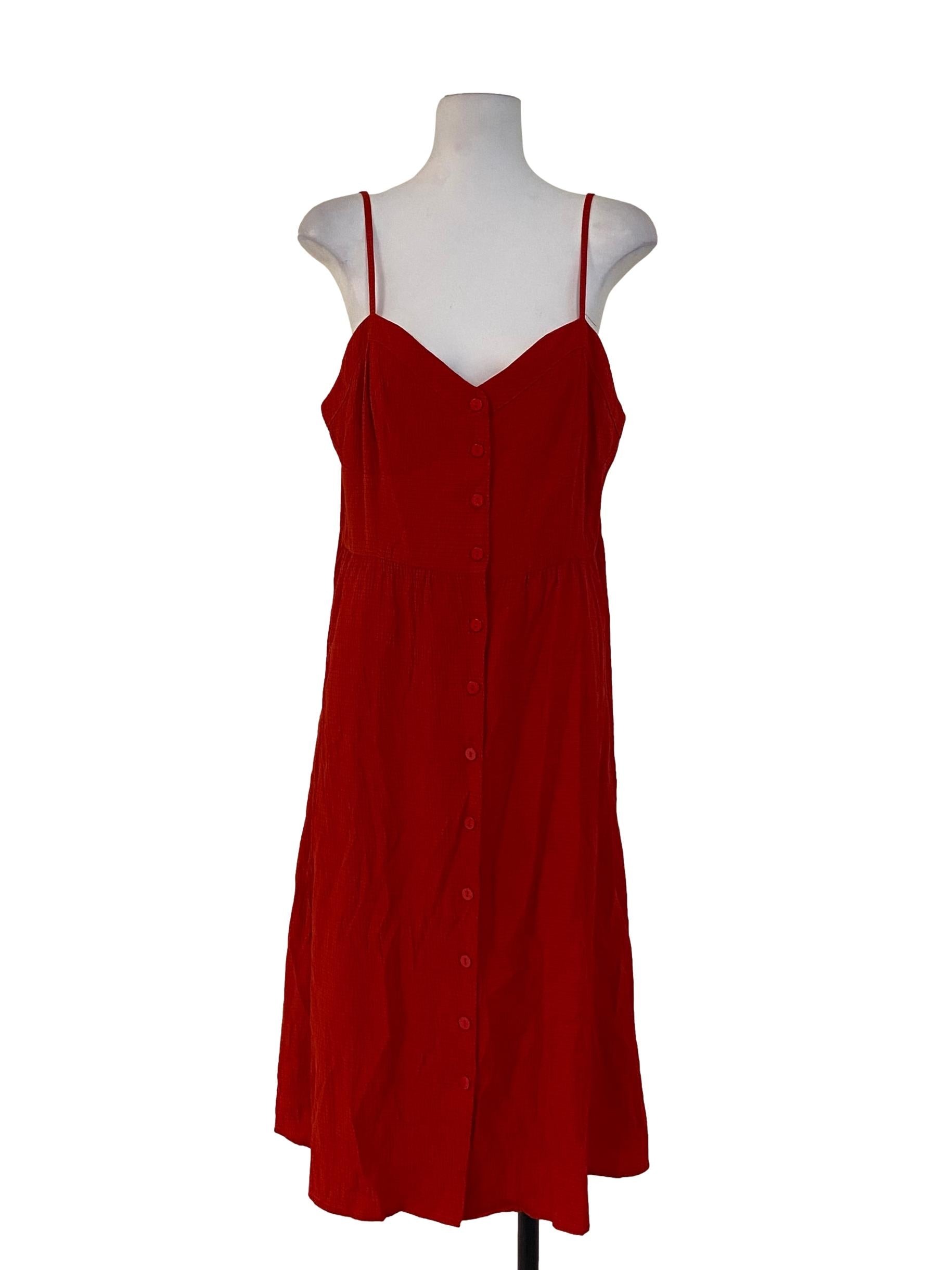Red Spaghetti Strap Button Down Shirt Dress