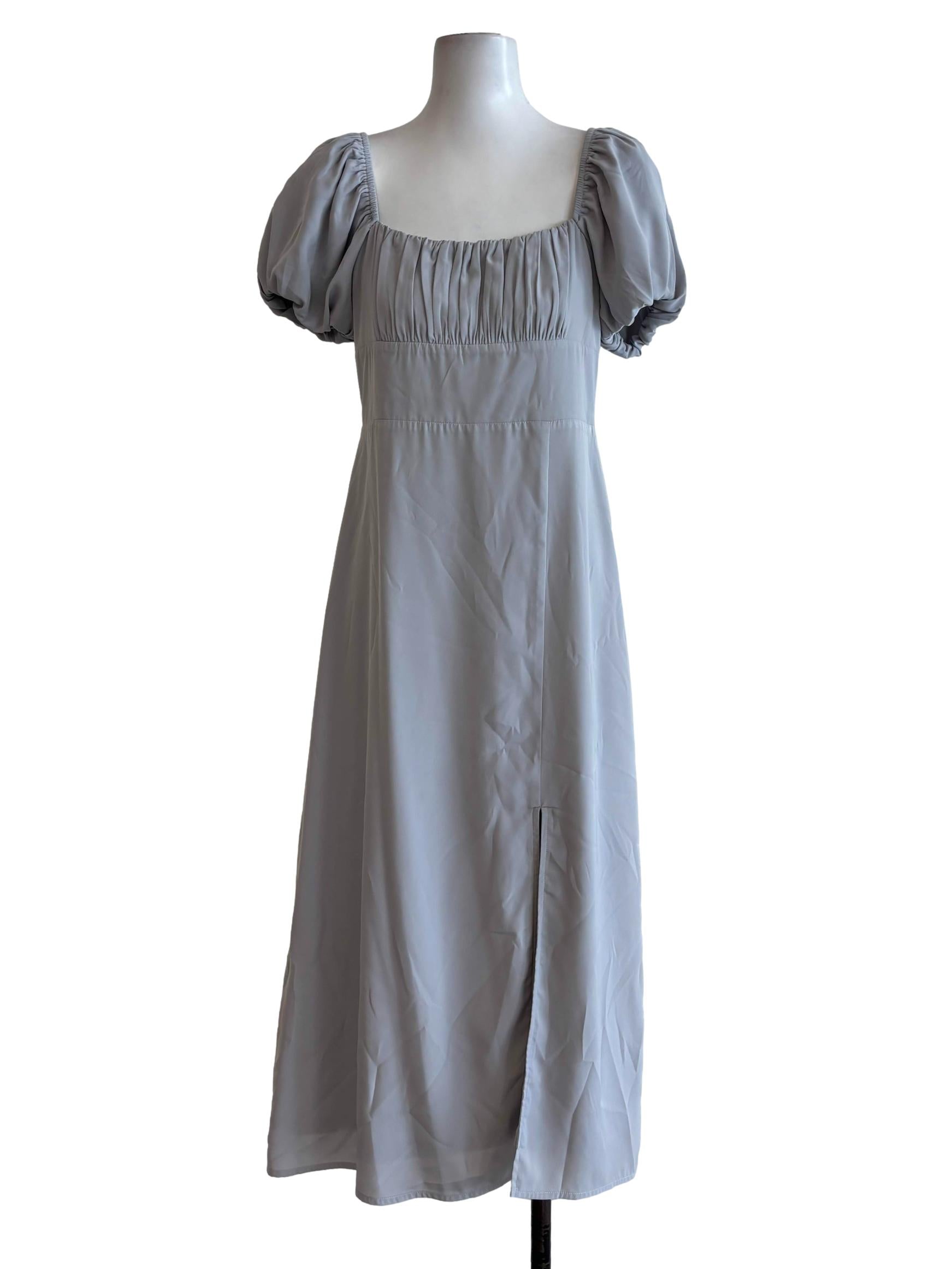Chrome Grey Puff Sleeve Flowy Dress