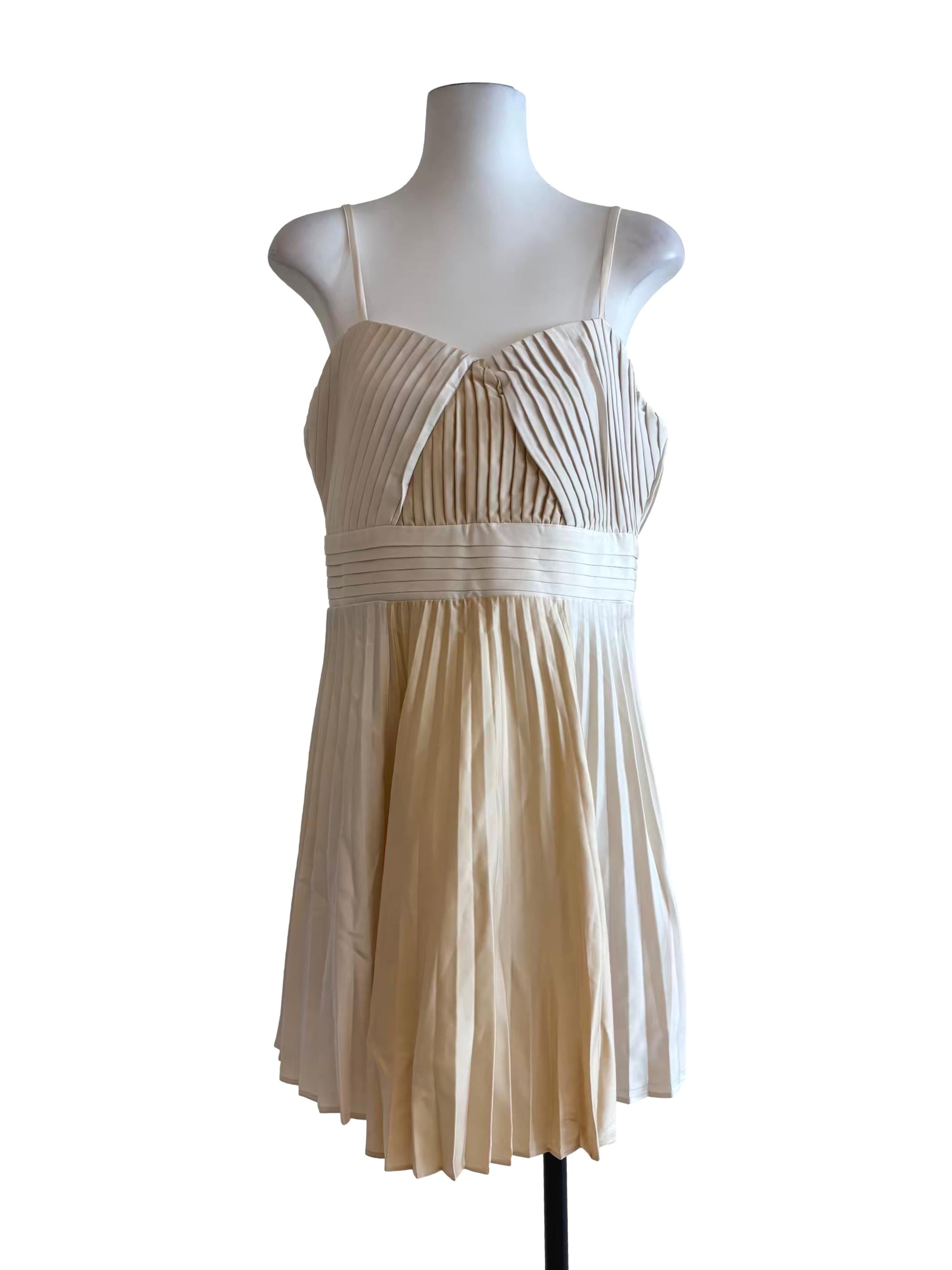 Beige Pleated Cami Dress