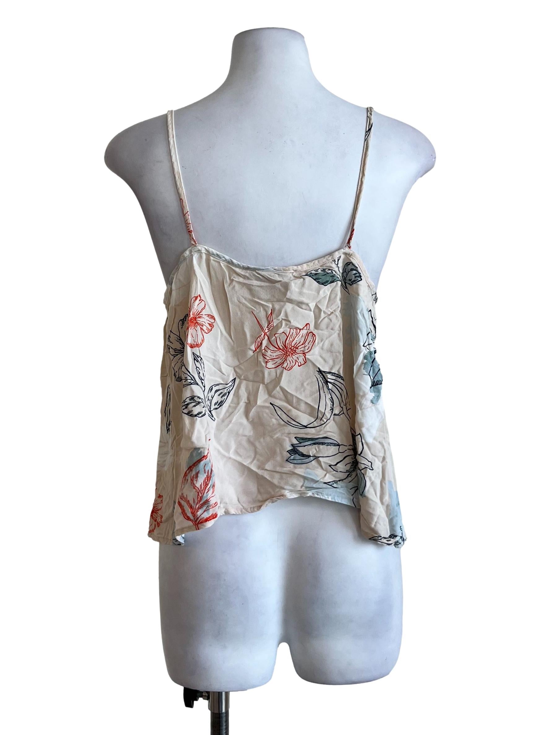 Cream Floral Pattern Sleeveless Top