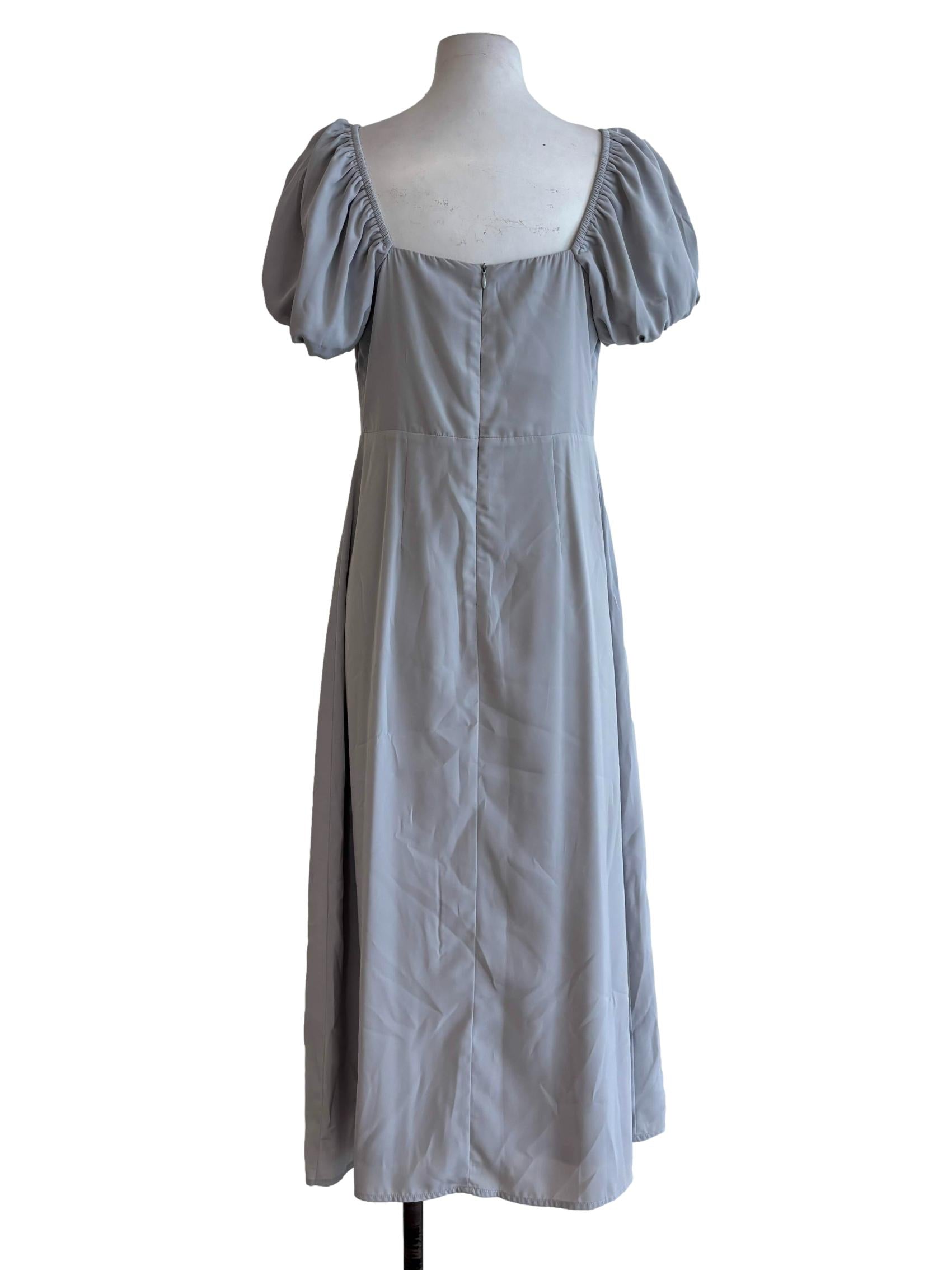 Chrome Grey Puff Sleeve Flowy Dress