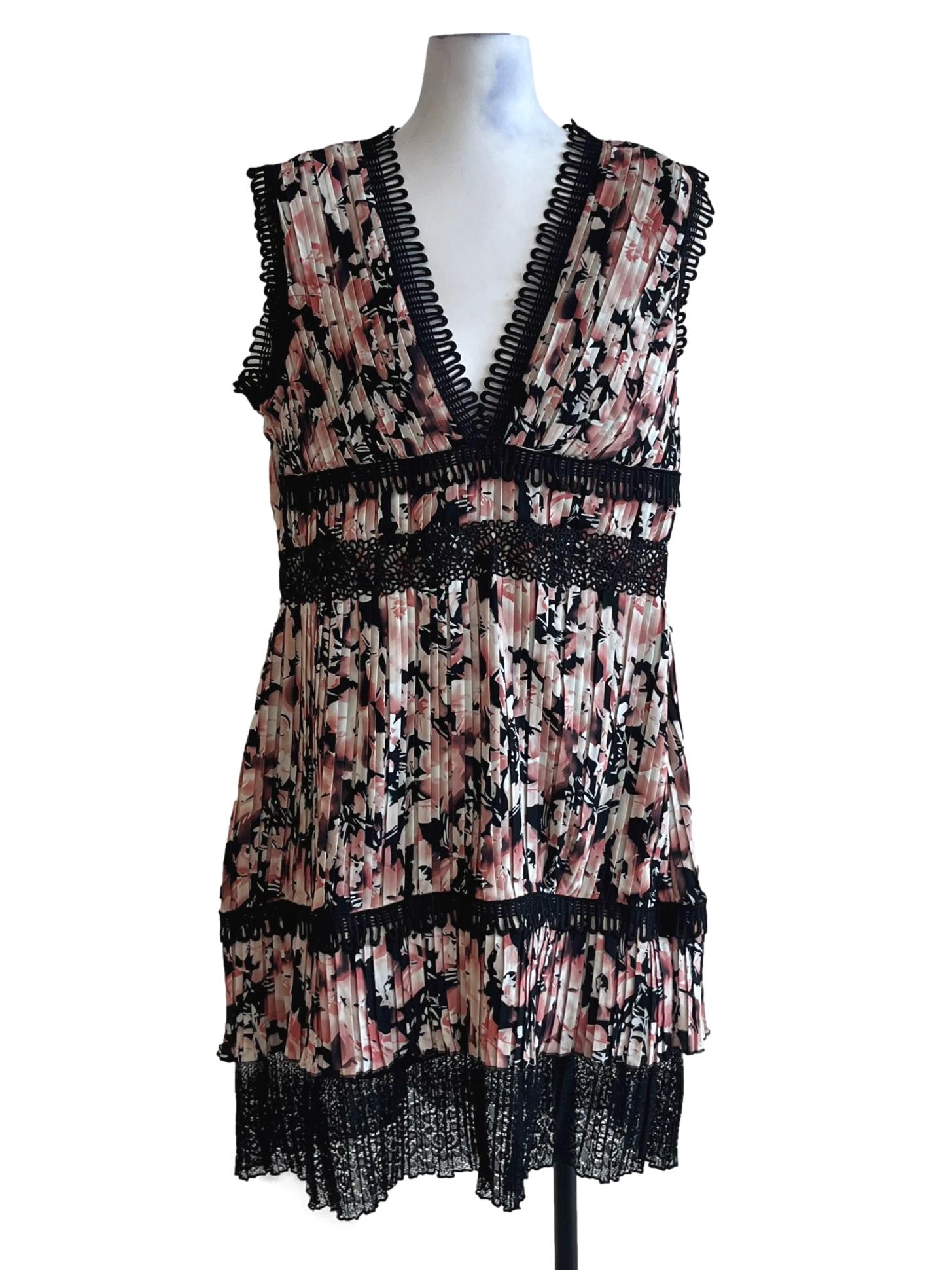 Strawberry Pink Black Pattern A-Line Dress
