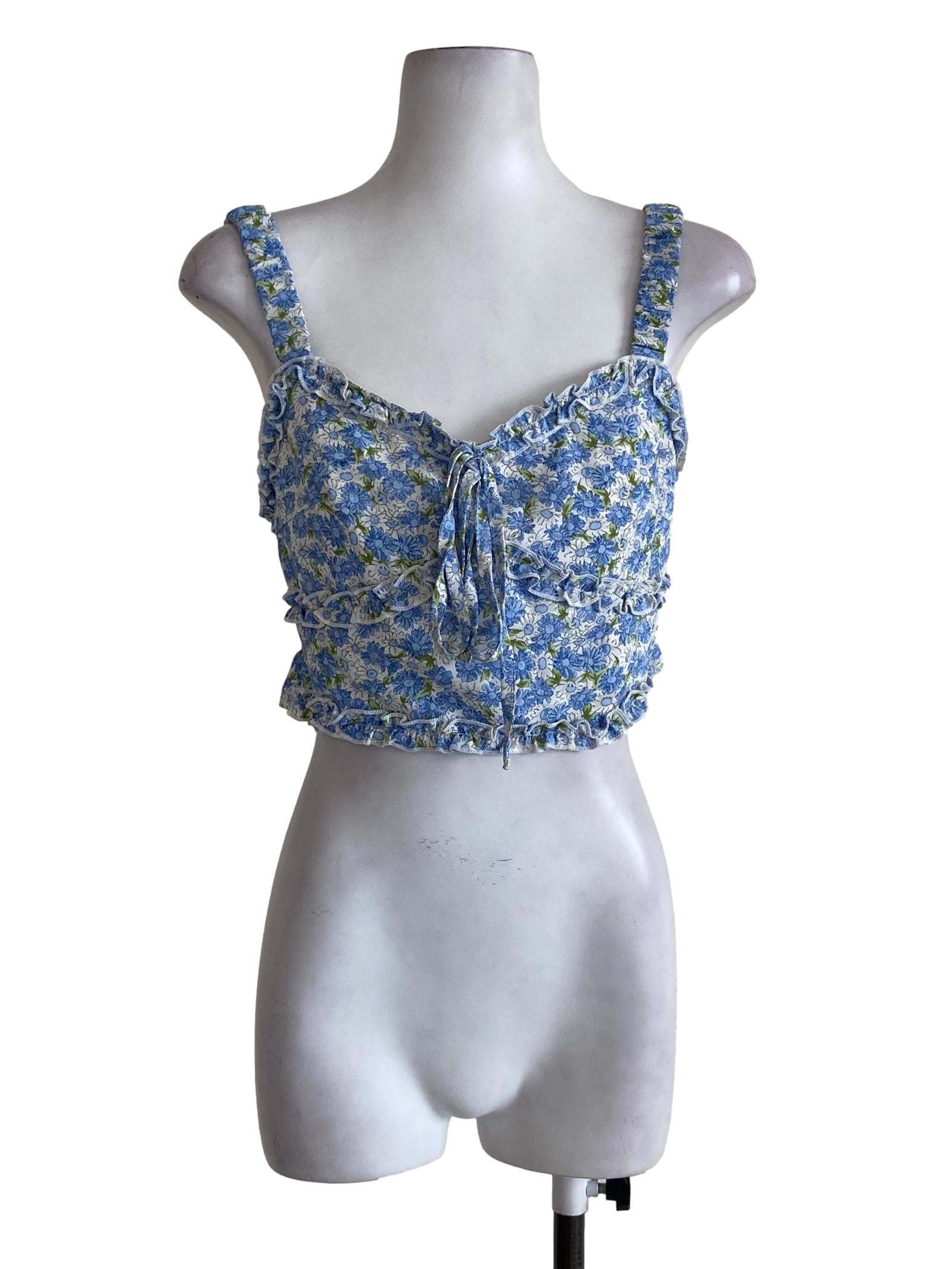 Blue Flower Sleeveless Crop Top