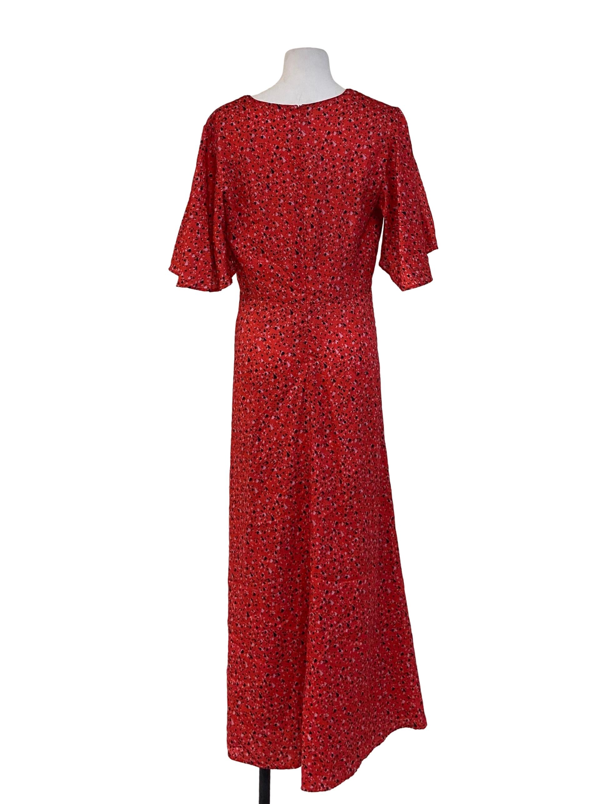 Bright Red Prints V-Neck Slit Empire Dress