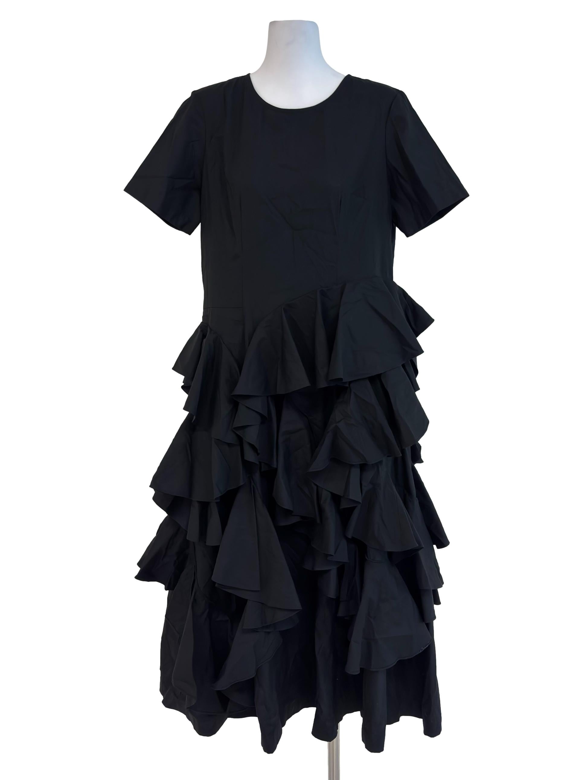 Jet Black Round Neck Ruffle Dress