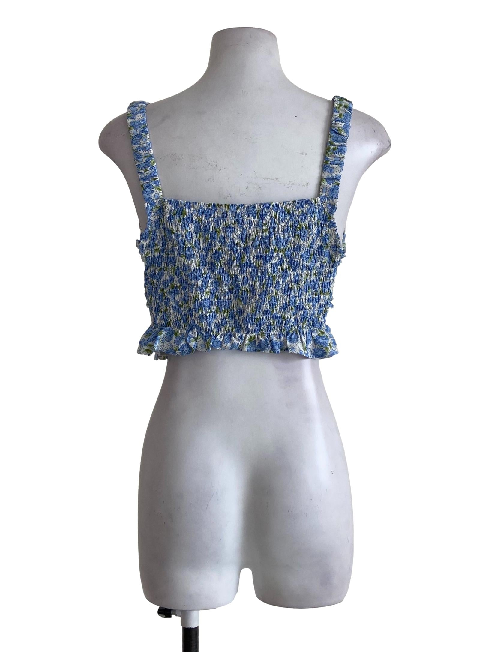Blue Flower Sleeveless Crop Top