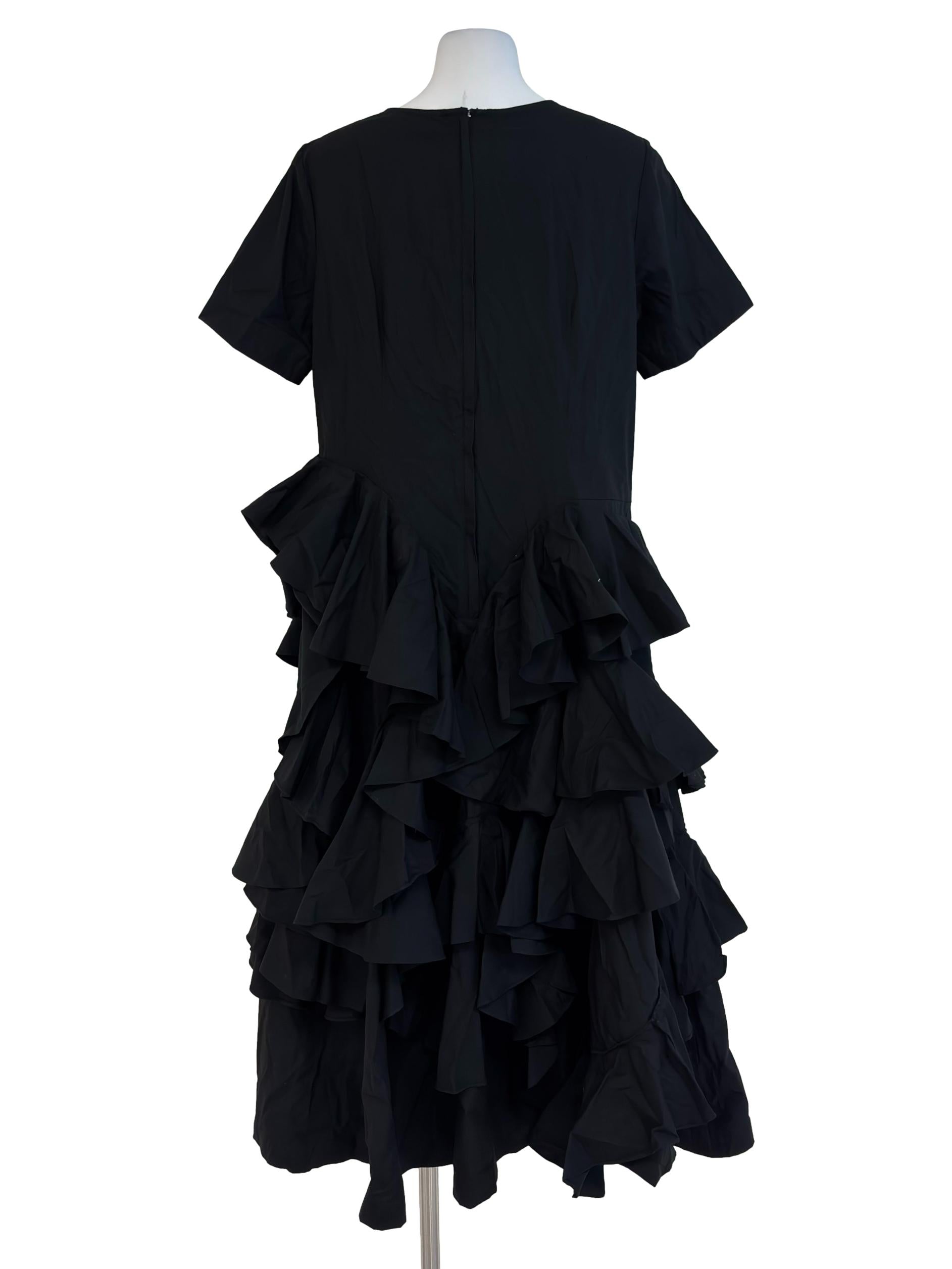 Jet Black Round Neck Ruffle Dress