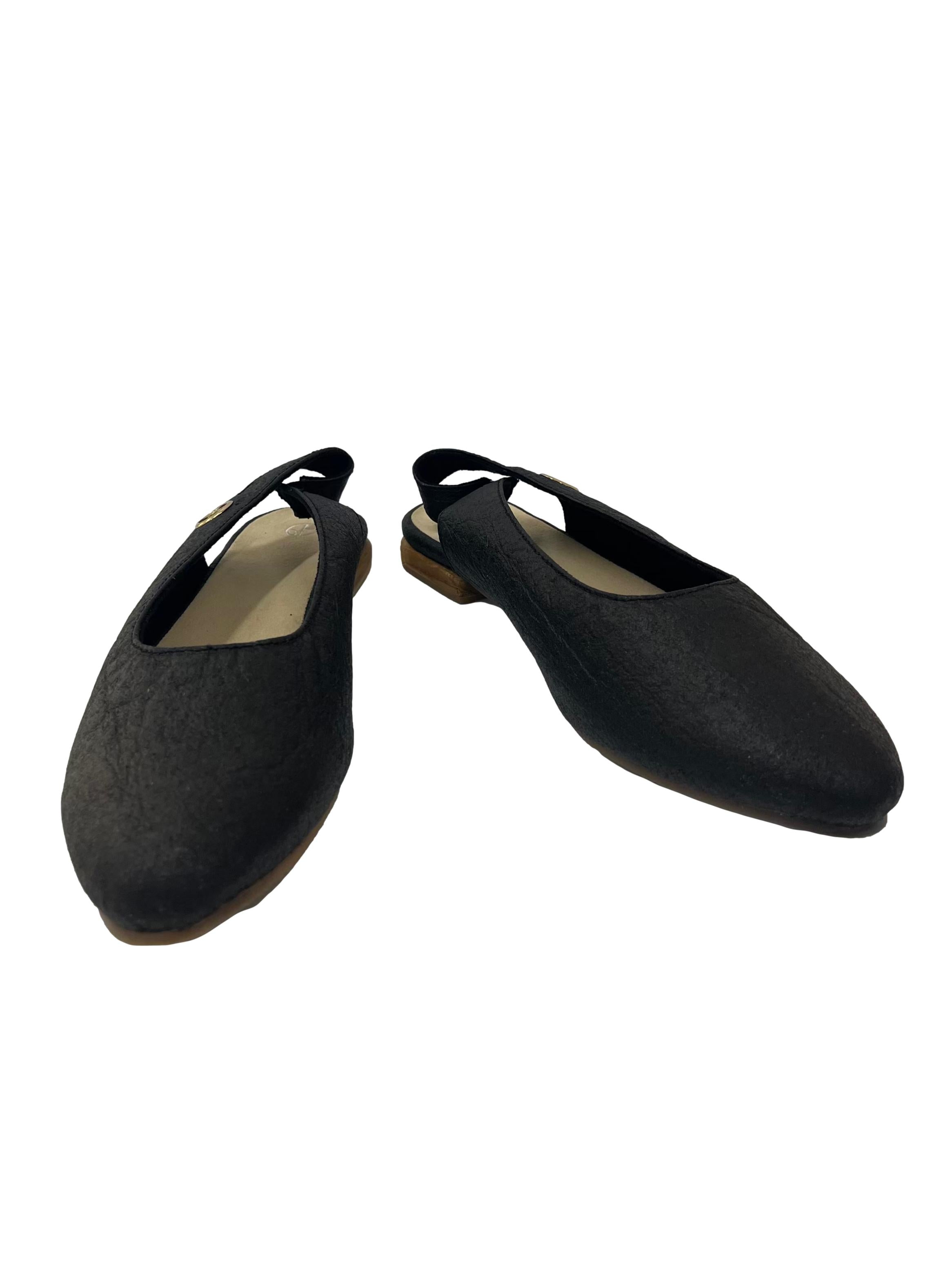 Charcoal Black Cannes Slingback Flat