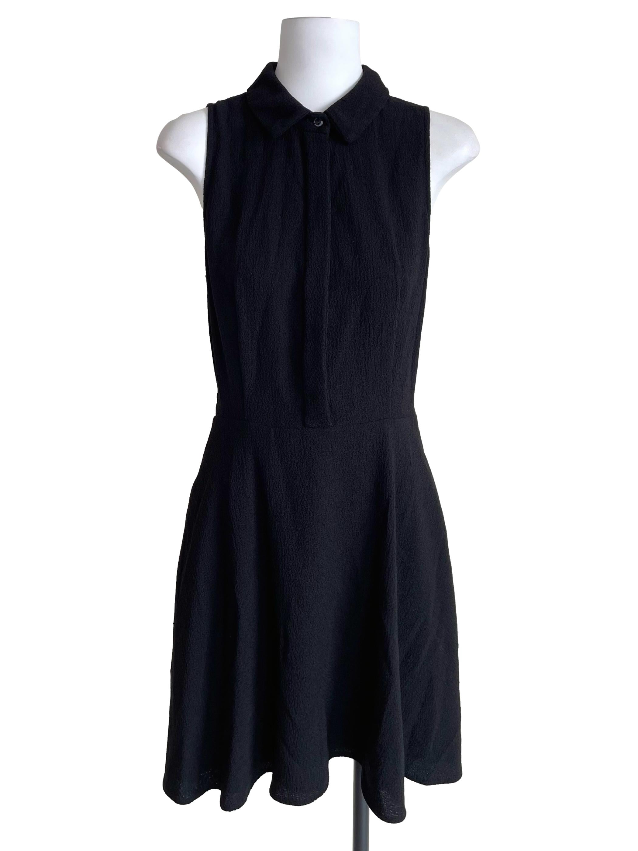 Black Textured Sleeveless Shirt Dress
