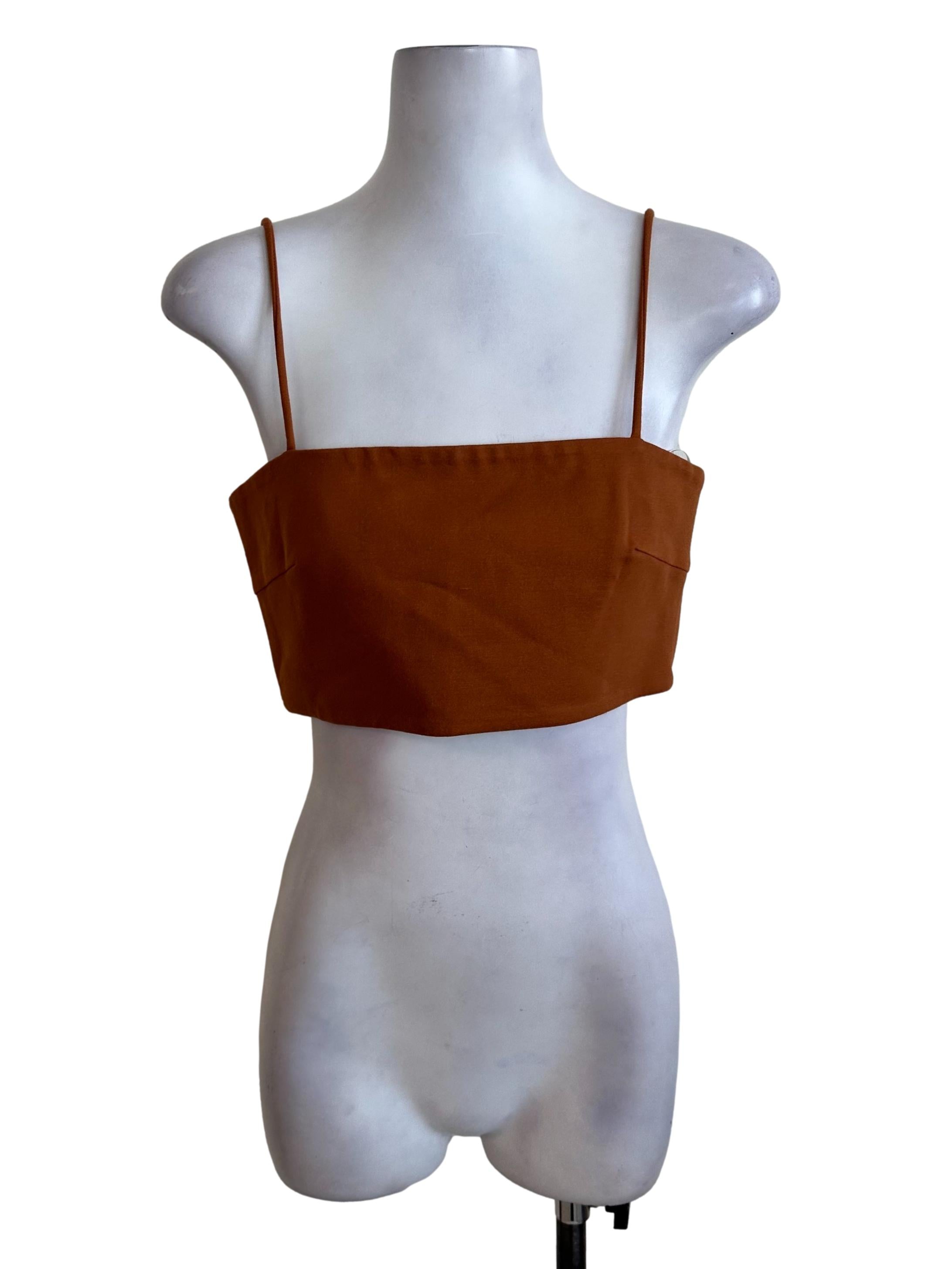 Caramel Brown Square Neck Spaghetti Strap Top