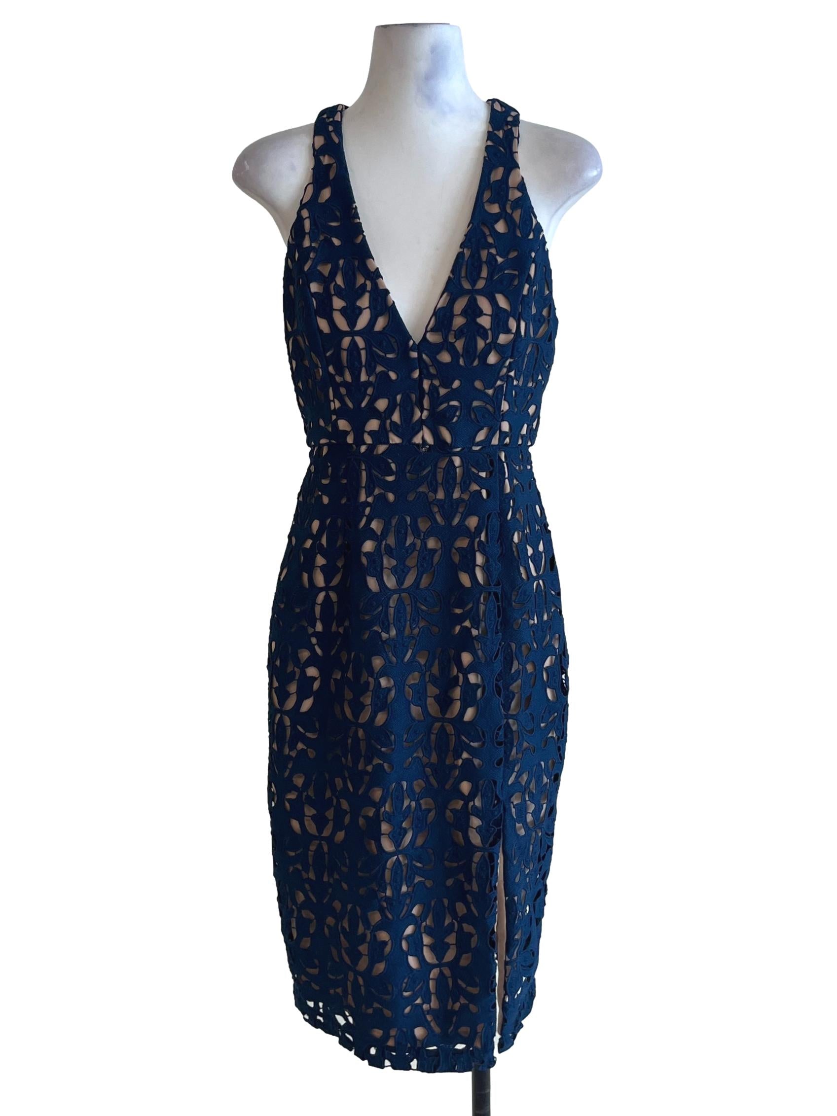 Navy Blue Lace A-Line Dress