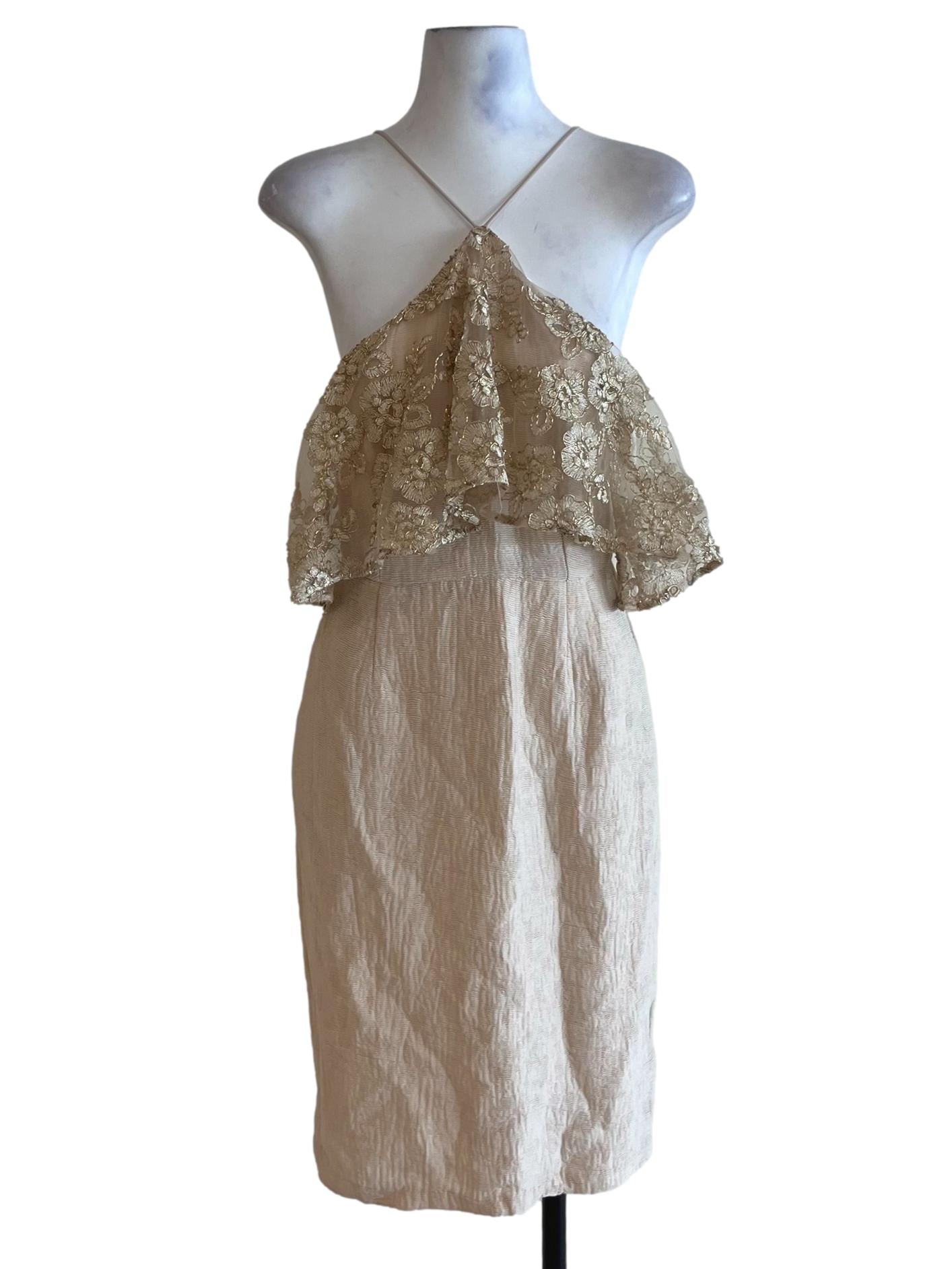 Beige Lace Sheath Dress