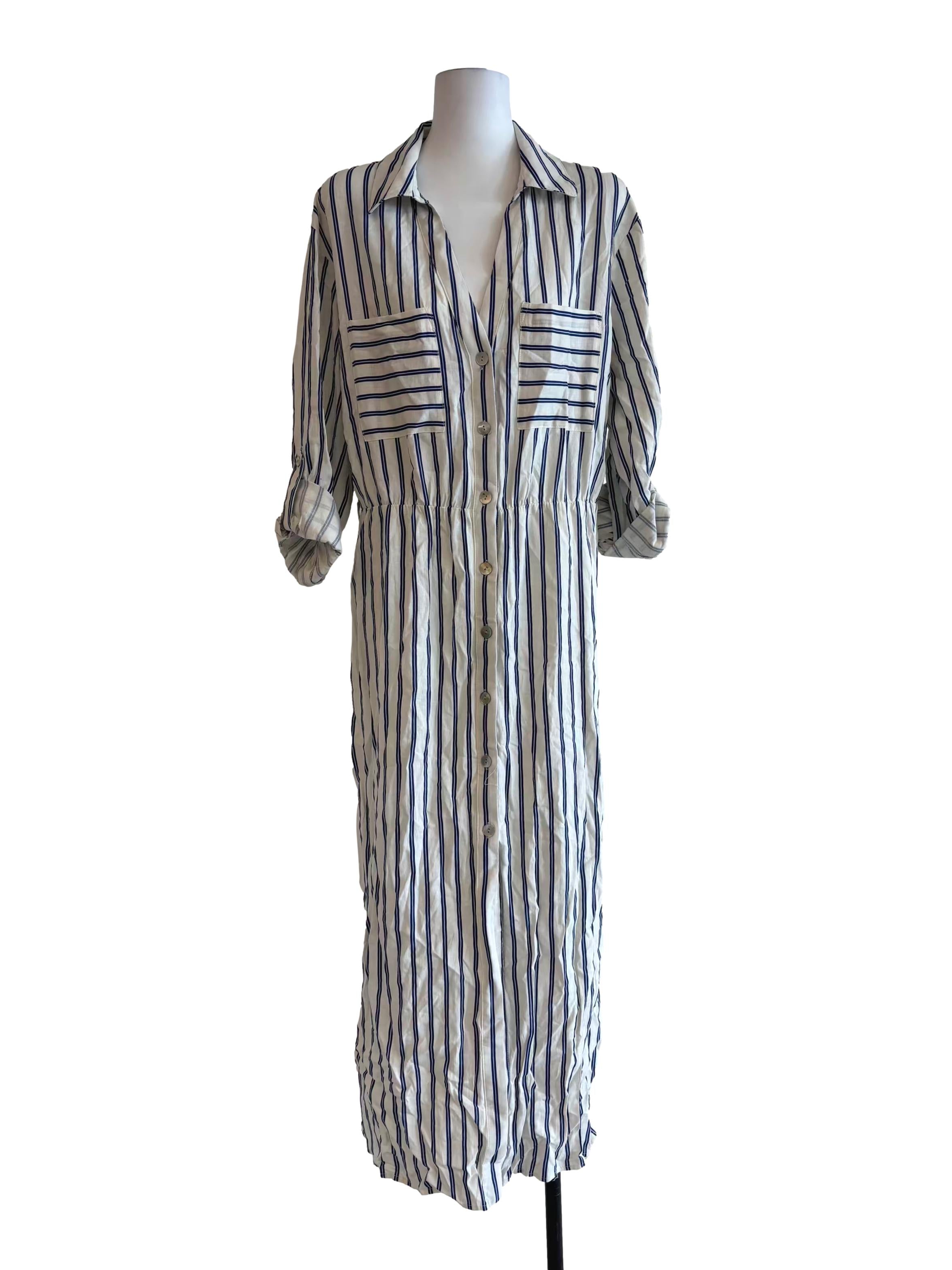 White Spruce Blue Striped Shirt Dress