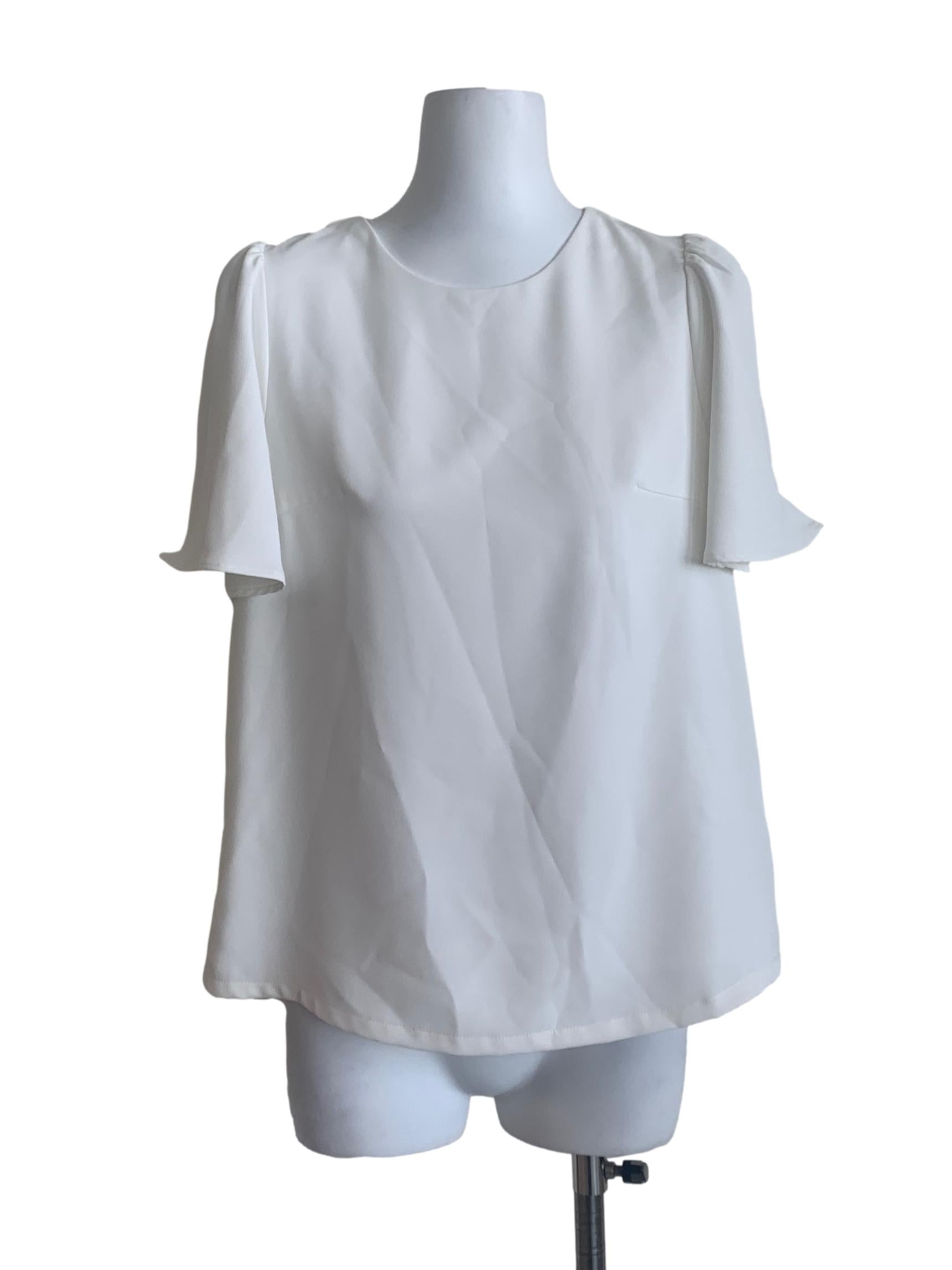 Chiffon White Circular-Cap Sleeves Top