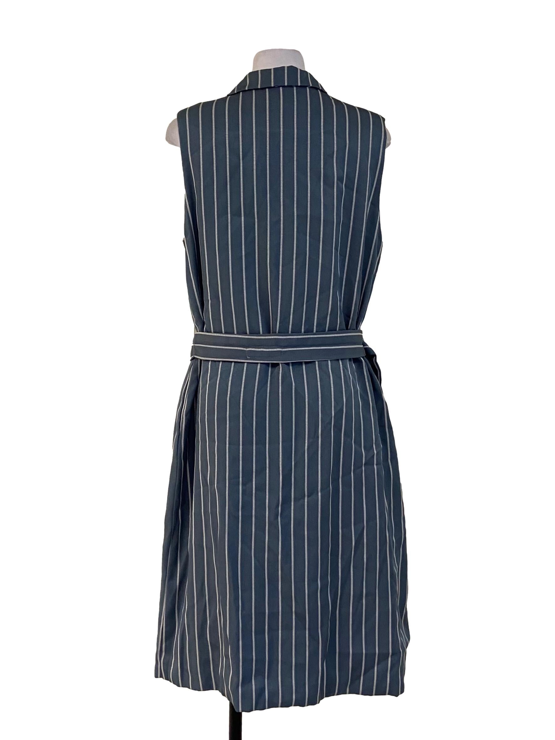 Stone Blue & White Stripe Sleeveless Shift Dress