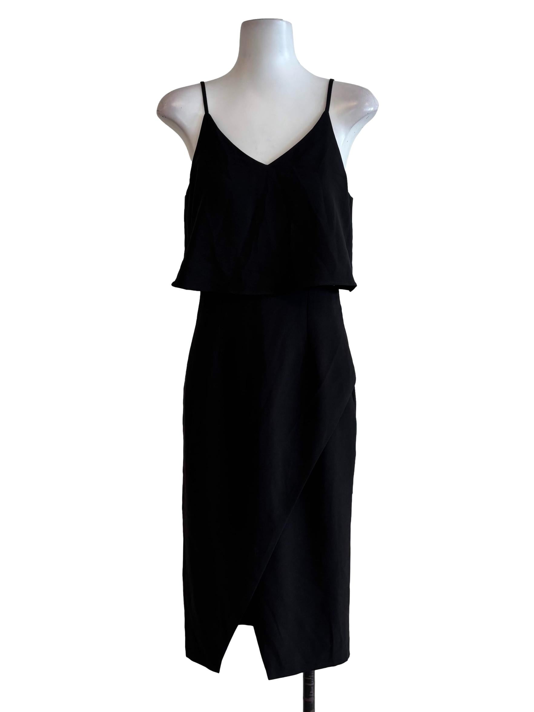 Jet Black V-Neck Layered Pencil Dress