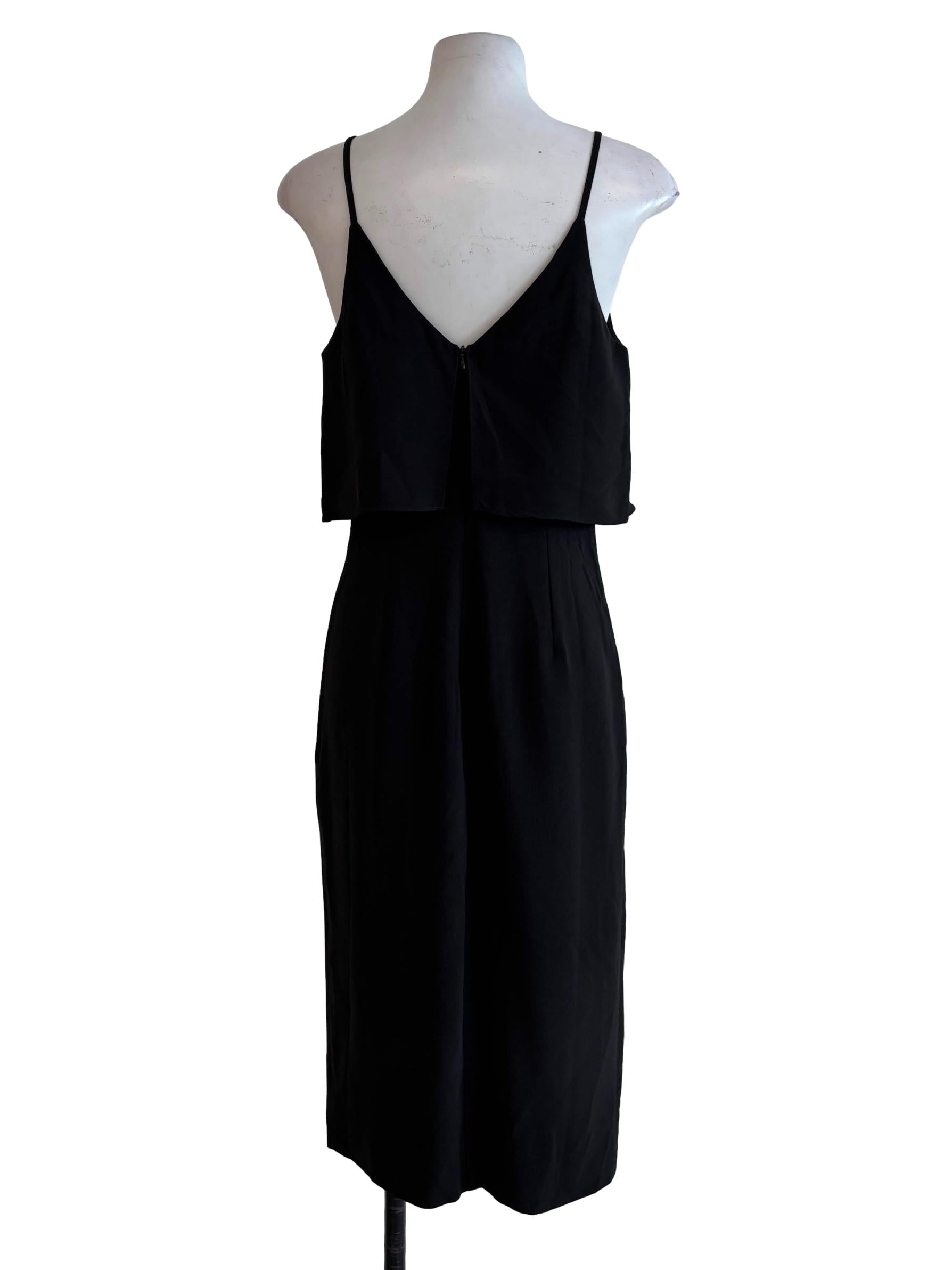 Jet Black V-Neck Layered Pencil Dress