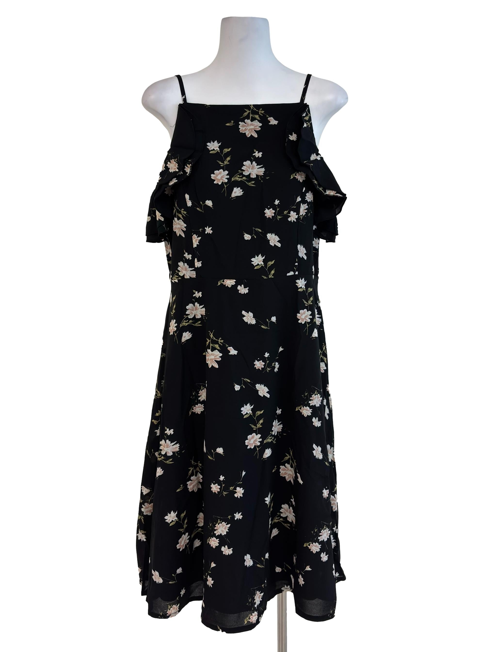 Black Floral Ruffle Dress