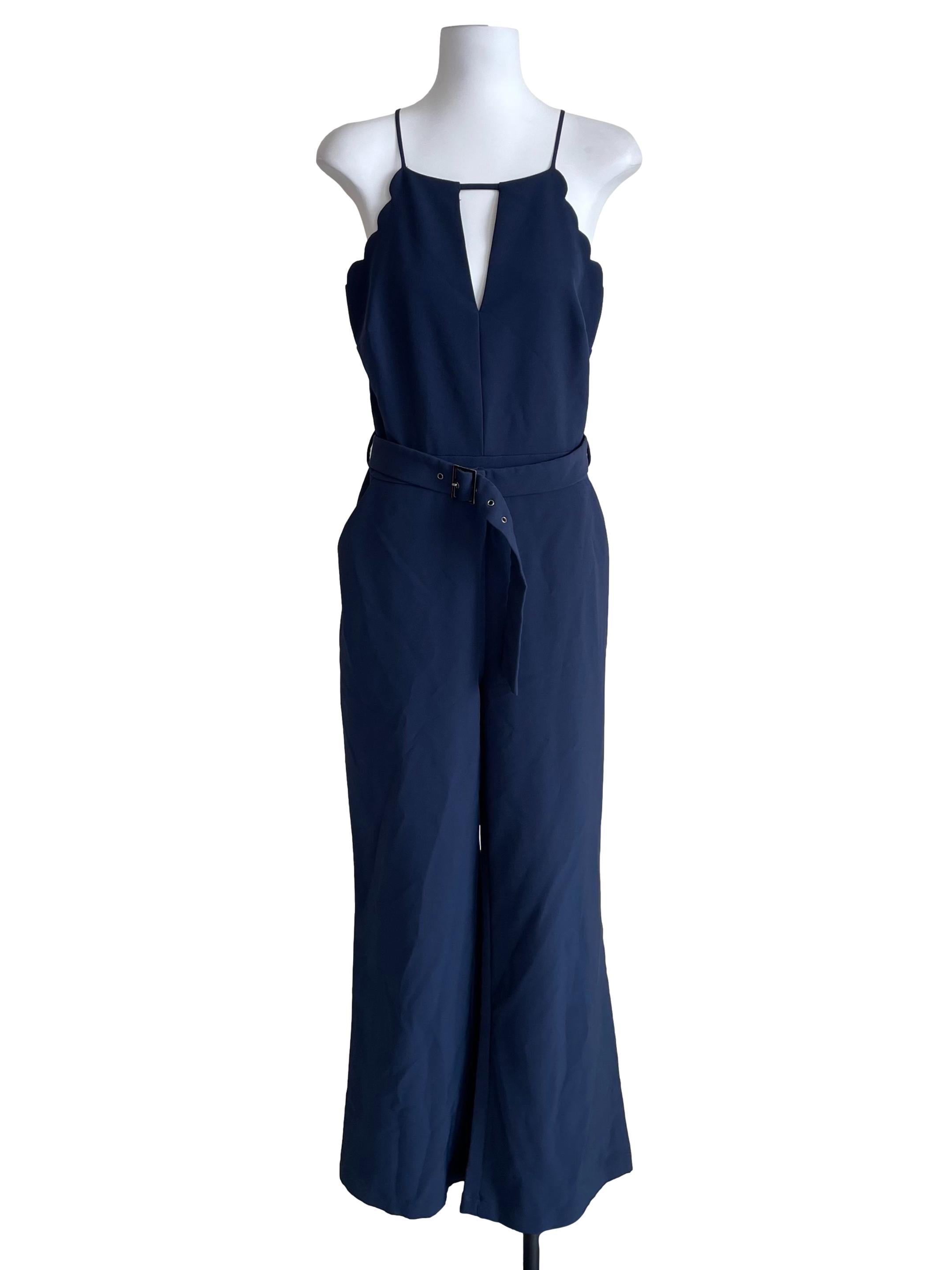 Navy Wavy Halter Neck Jumpsuit