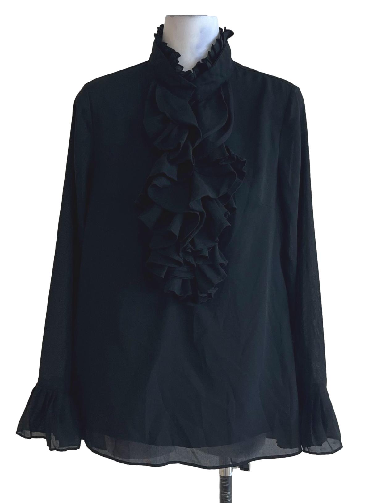 Black High Neckline Ruffle Blouse