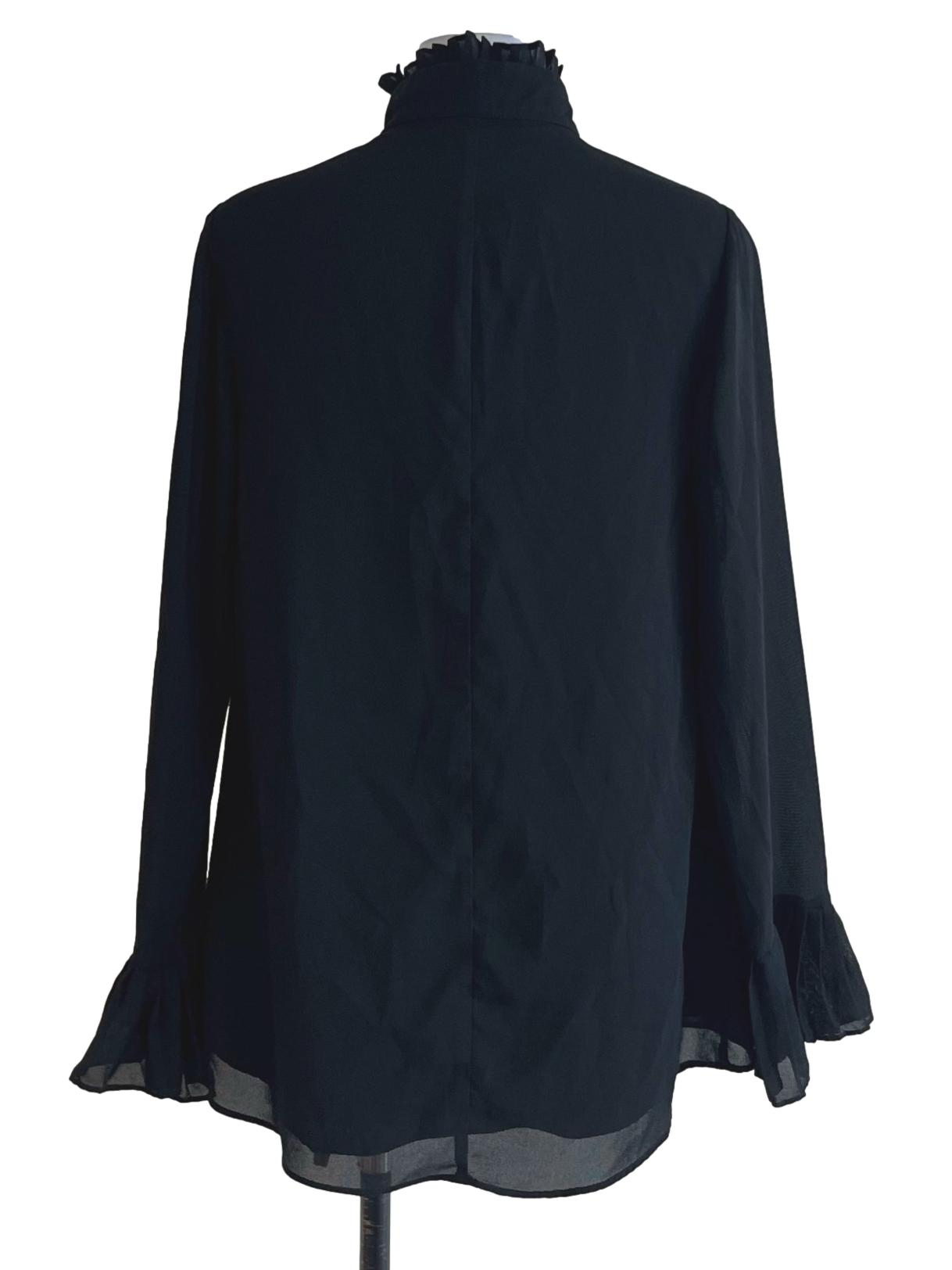 Black High Neckline Ruffle Blouse