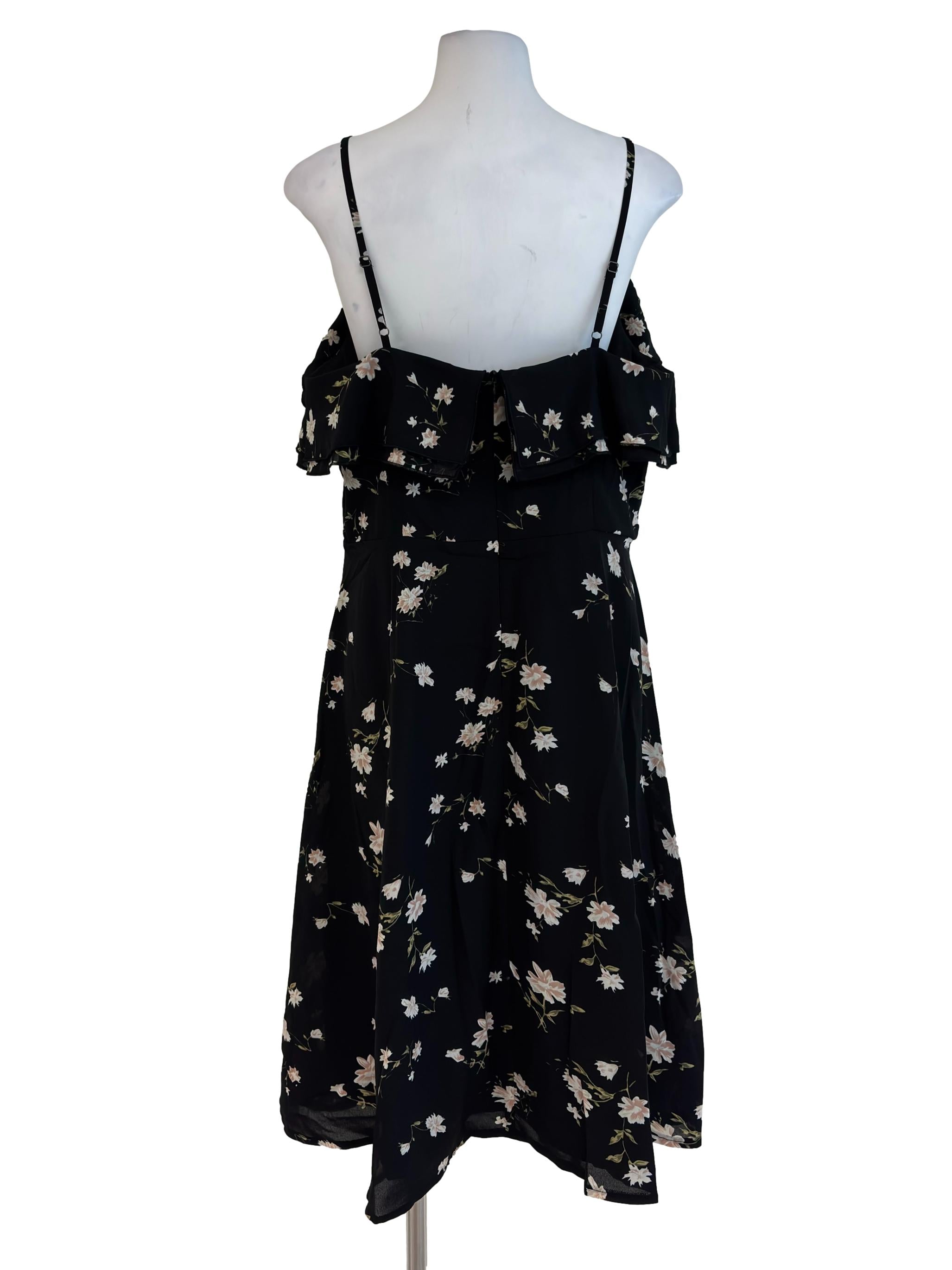 Black Floral Ruffle Dress