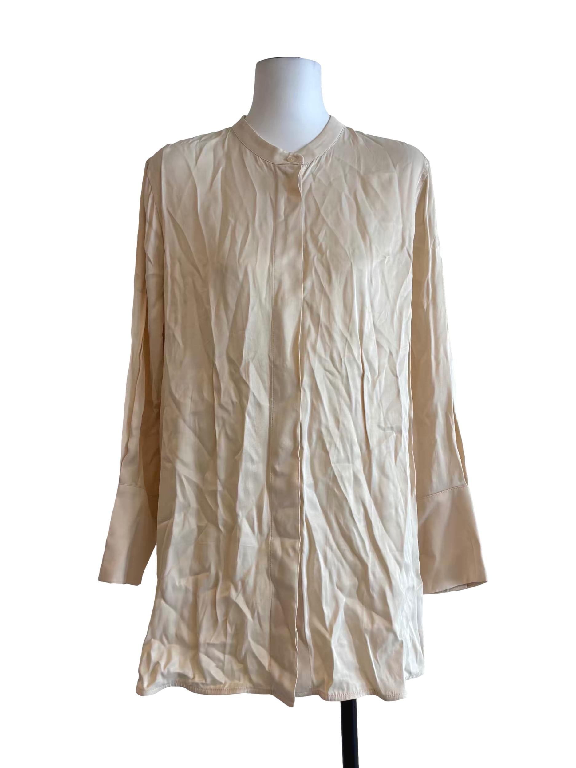 Beige Buttoned Satin Tunic