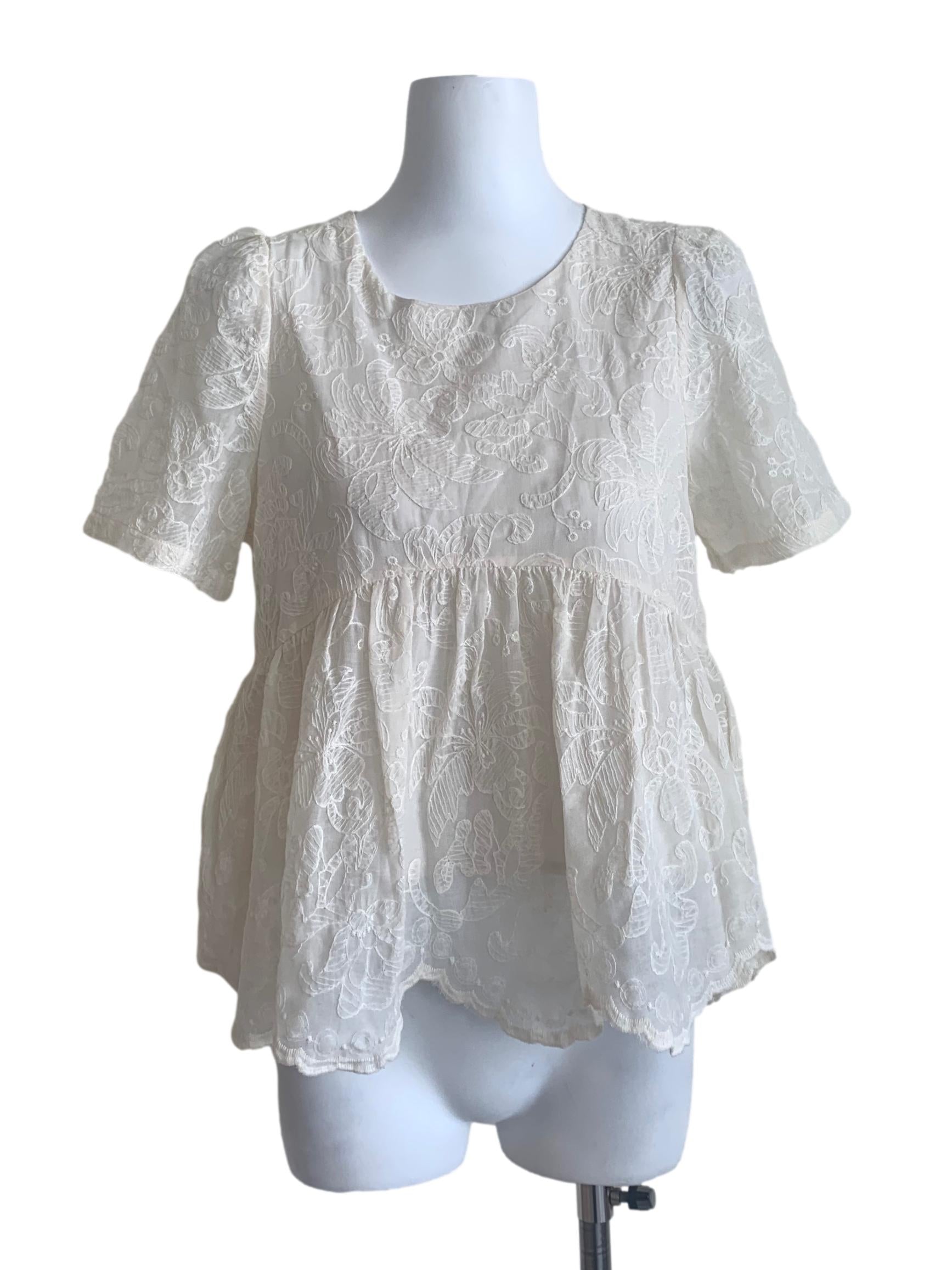 Alabaster White Flower Pattern Top