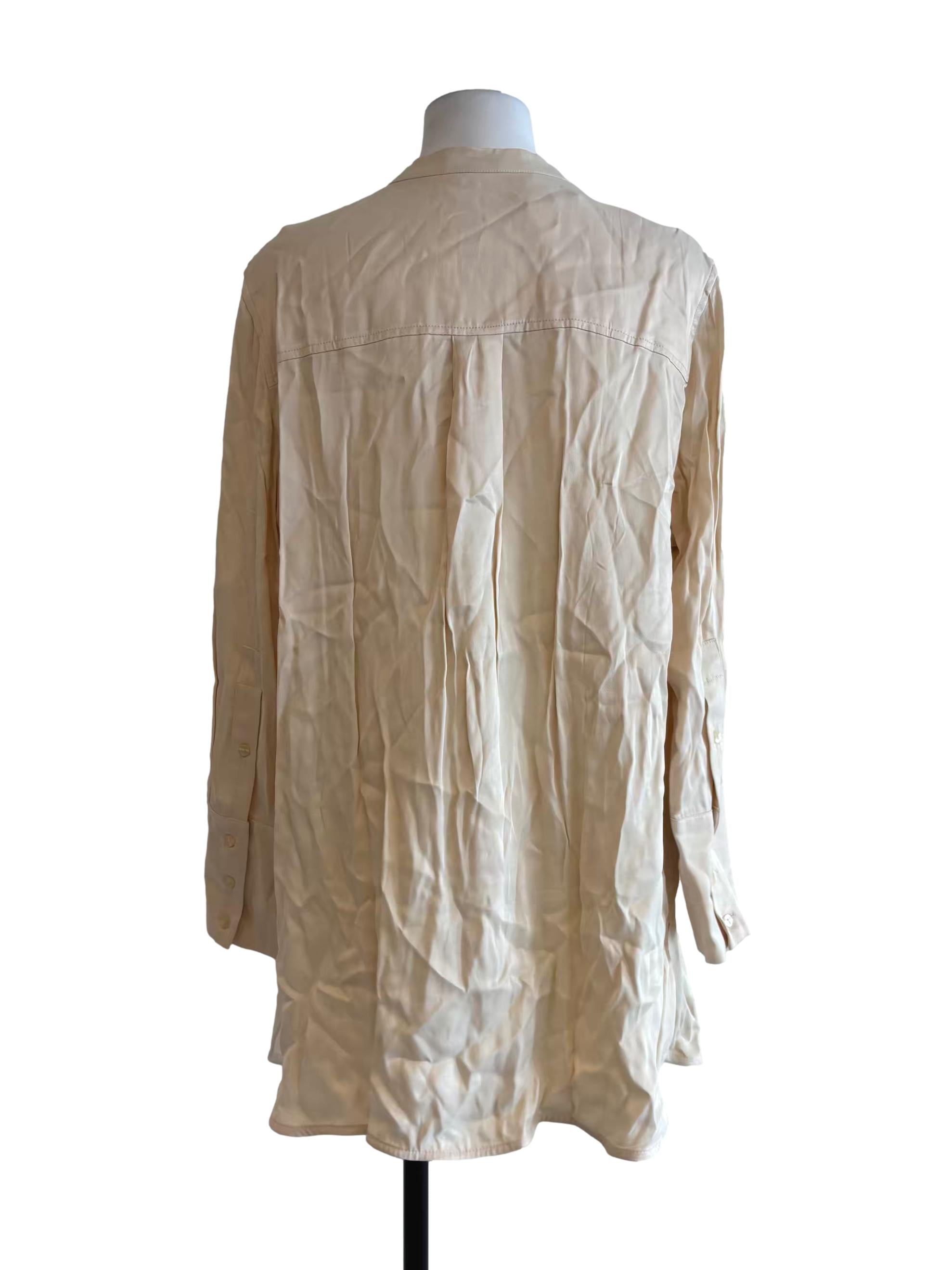 Beige Buttoned Satin Tunic